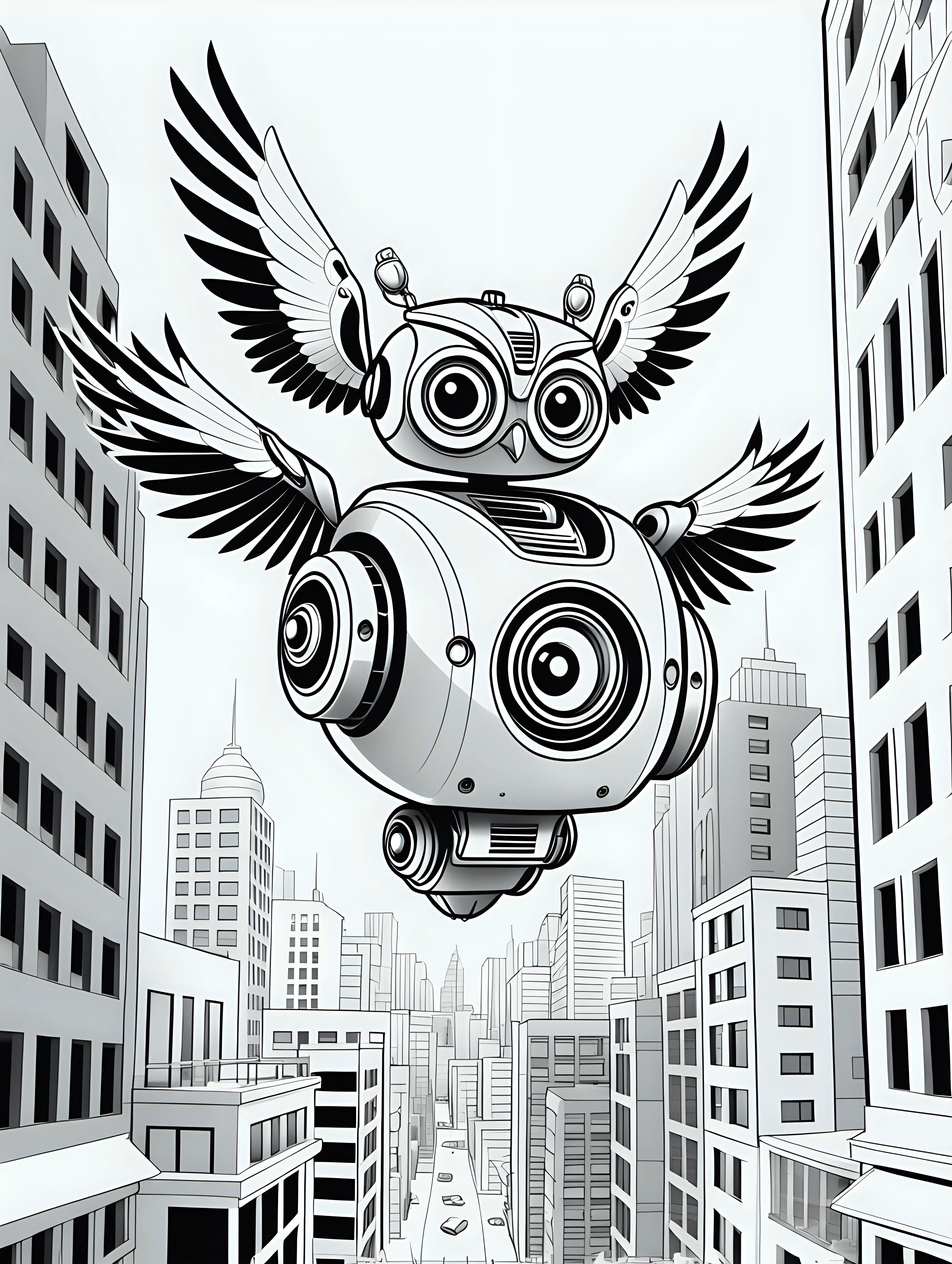 Urban Adventure Flying Robot Owl Coloring Page
