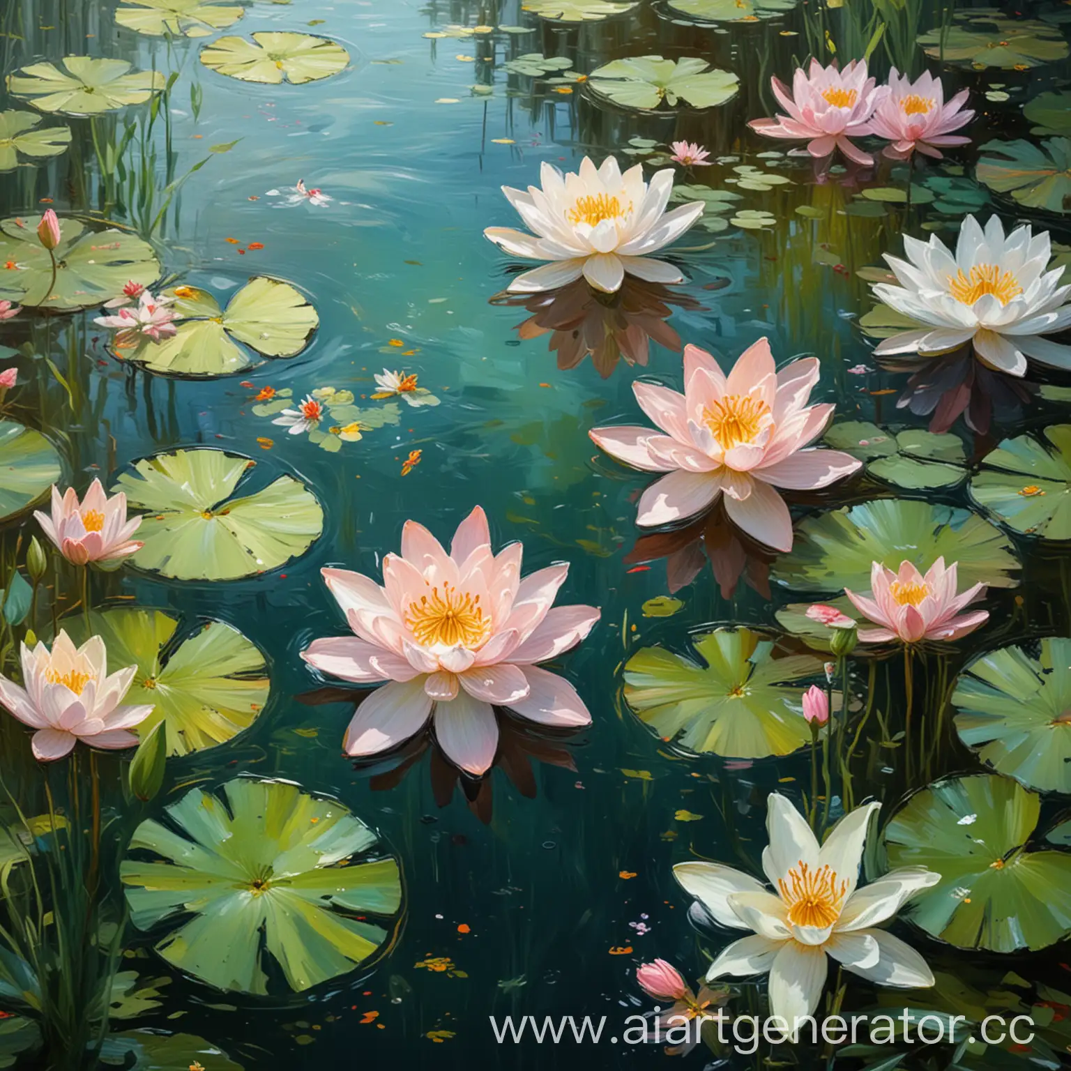 Delicate-Lily-Pond-MonetInspired-Impressionistic-Oil-Painting