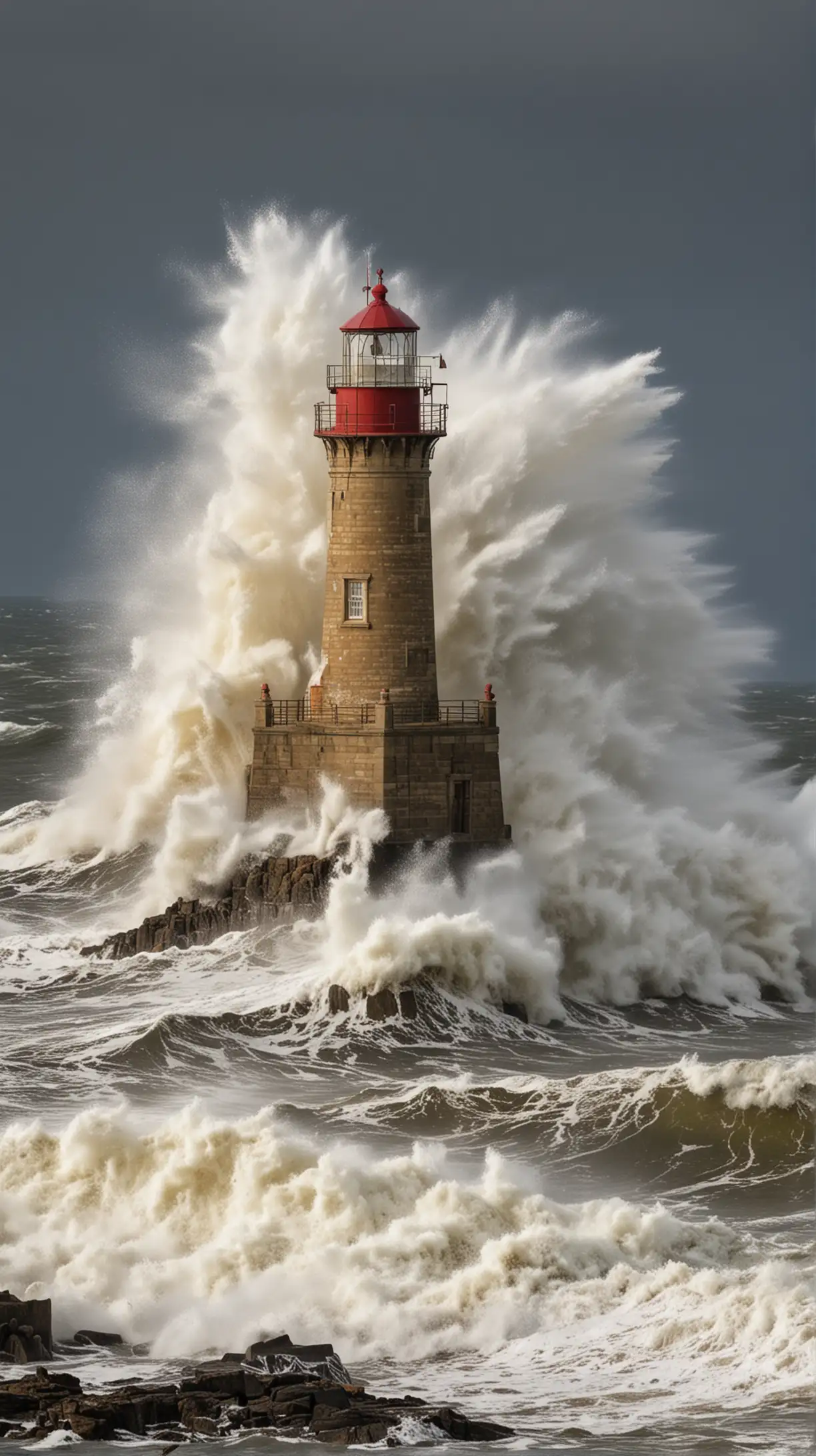 Lighthouse being battered by waves