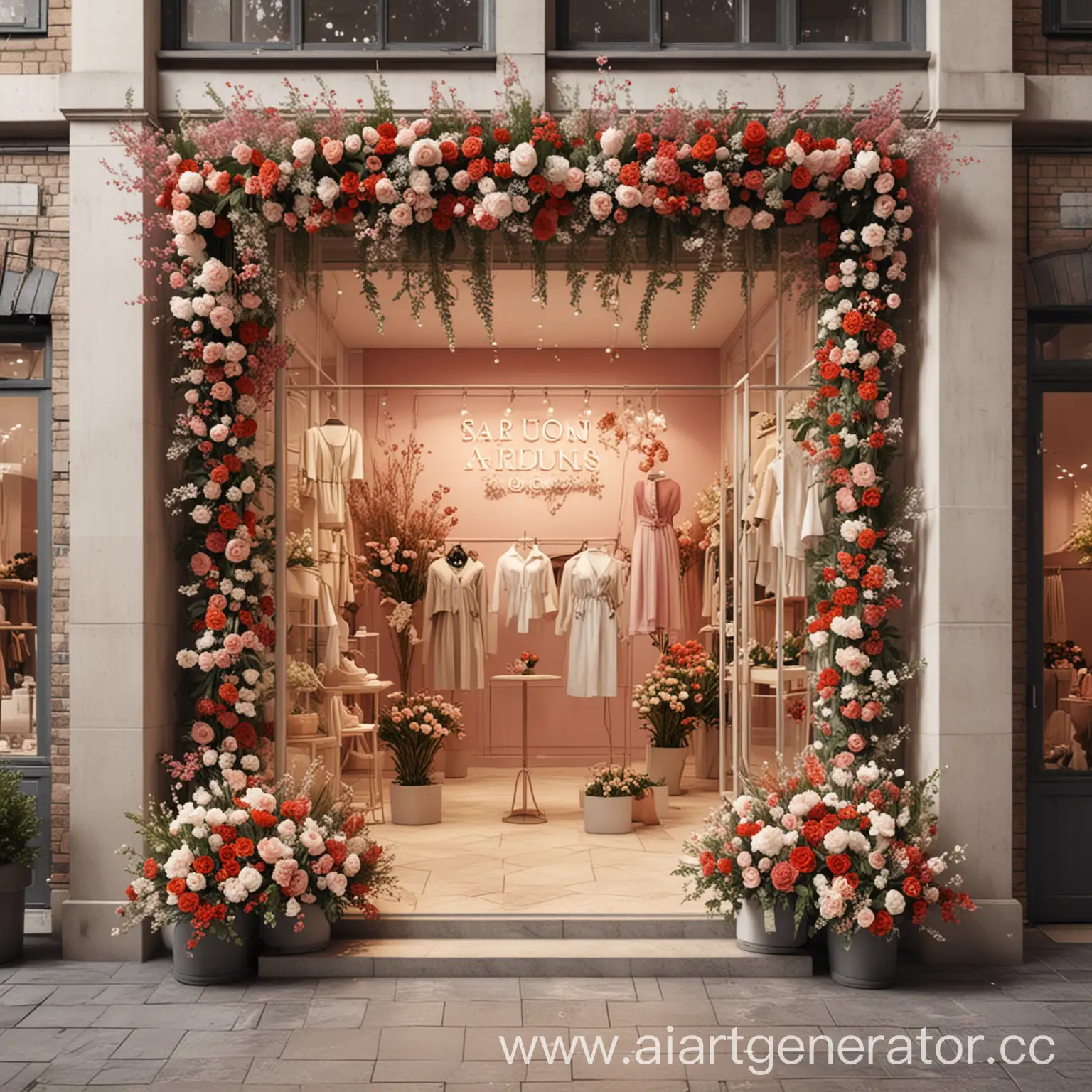 concept design of a fashion store, flower decorations around