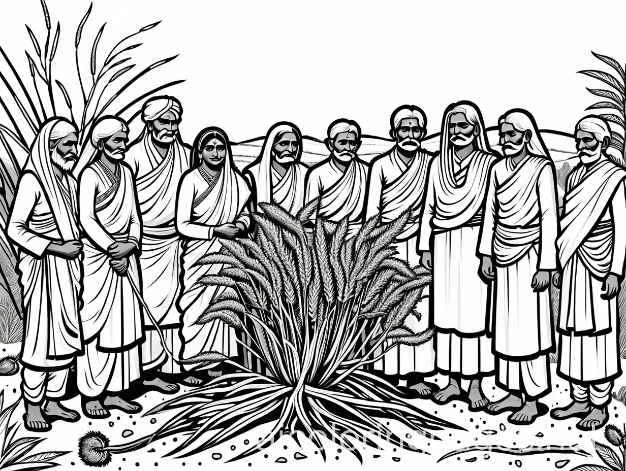 Unhappy-Indian-Villagers-Gathered-Around-Withered-Plant