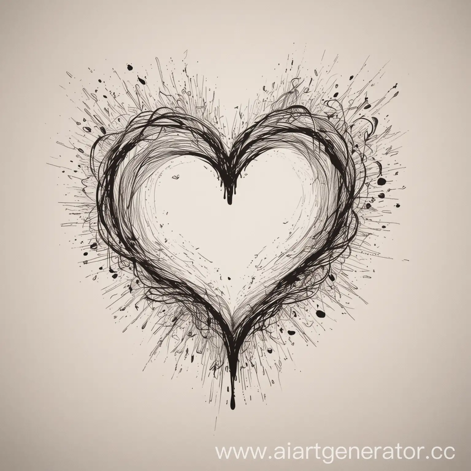 Create a minimalist line art illustration on a white background, resembling pen sketches. The artwork should depict two contrasting scenes side by side. On the left side, illustrate flames or fiery lines erupting spontaneously to symbolize hate or anger. The lines should be sharp and jagged, conveying a sense of intensity. On the right side, depict delicate, flowing lines forming a heart or abstract shapes to represent the awakening of love. The lines here should be gentle and smooth, suggesting a calm and gradual emergence. The overall composition should highlight the swift ignition of hate versus the slower awakening of love, using clean and expressive lines.

