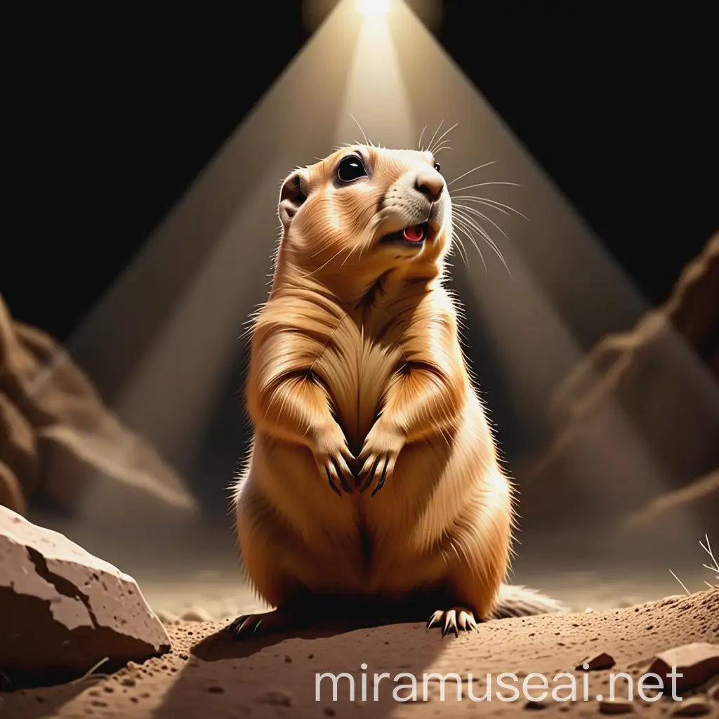 generate an image of a prairie dog looking to the right at the spotlight beams, 2d, vector
