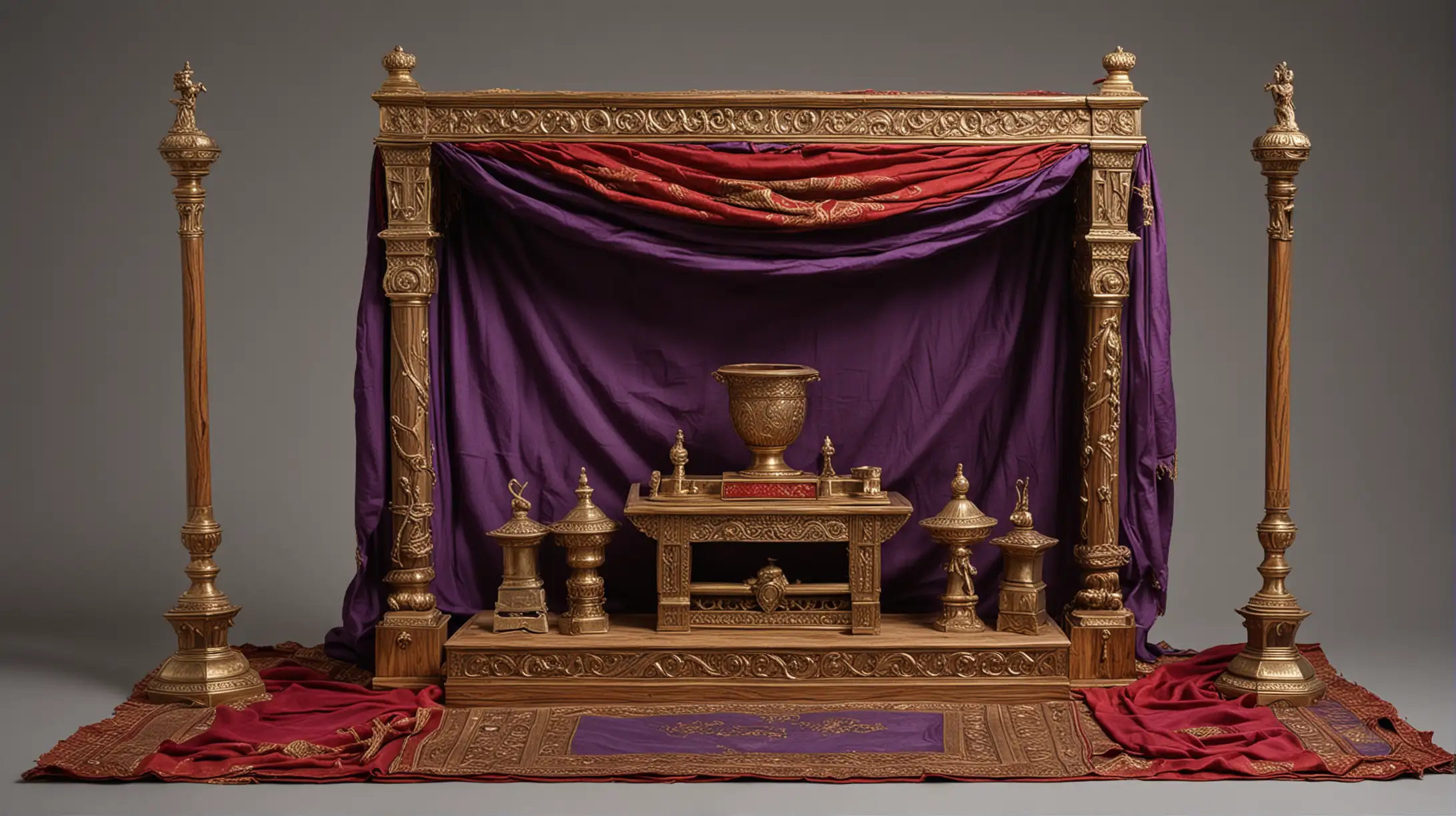 A decorative alter made of shittim wood, items of brass, gold and silver, and purple & scarlet cloth should be visible in the scene. Set during the Era of the Biblical Moses.