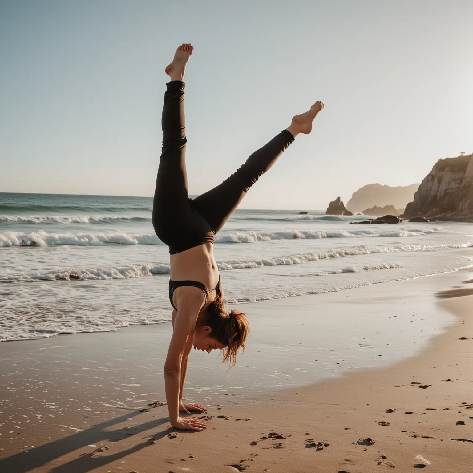 Woman-Performing-Handstands-on-Beach