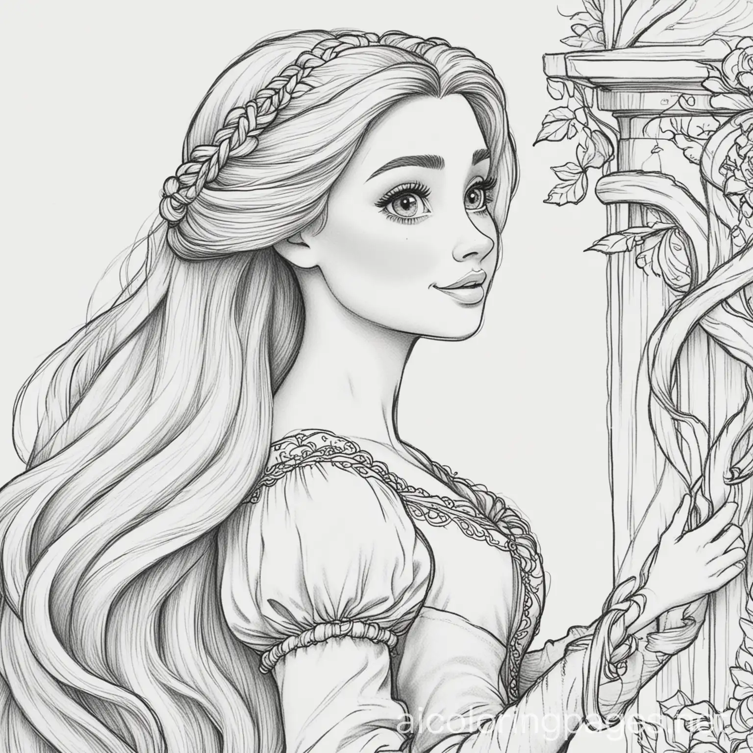 Rapunzel-Coloring-Page-Black-and-White-Line-Art-for-Kids