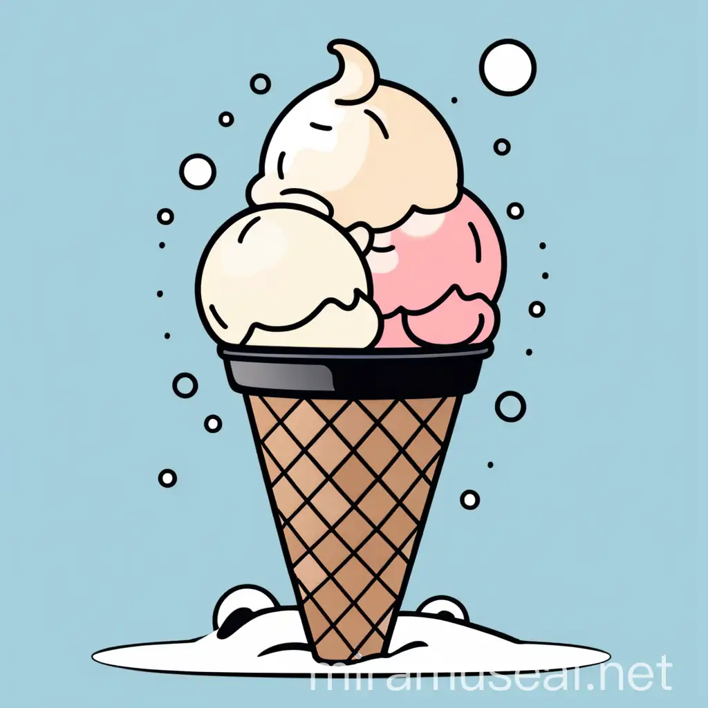 hot ice cream in winter, vector art, minimalist, colored illustration with black outline.