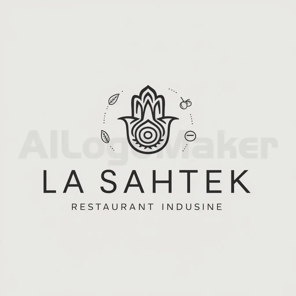 a logo design,with the text "LA SAHTEK", main symbol:Tunisian element: A traditional Tunisian pattern such as the 'khamsa' (Fatma's hand) or a Tunisian star could add a cultural touch. Health and nutrition: Icons like a leaf, fruit or balanced plate can symbolize healthy cuisine.,Minimalistic,be used in Restaurant industry,clear background