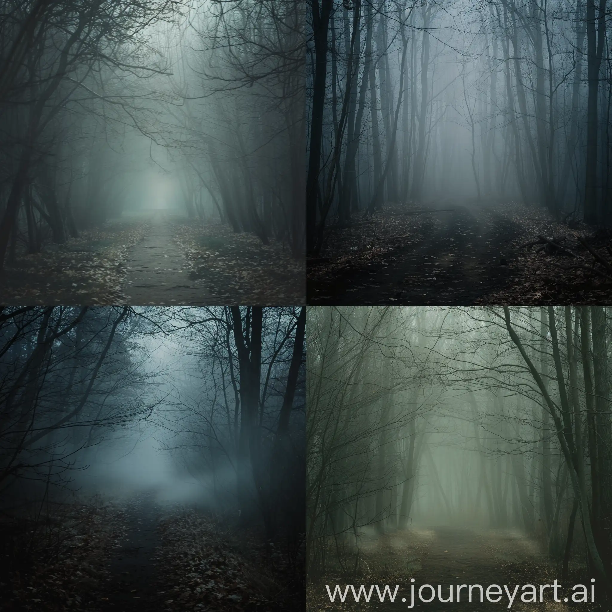 Eerie-Fog-Envelops-Sinister-Forest-Path