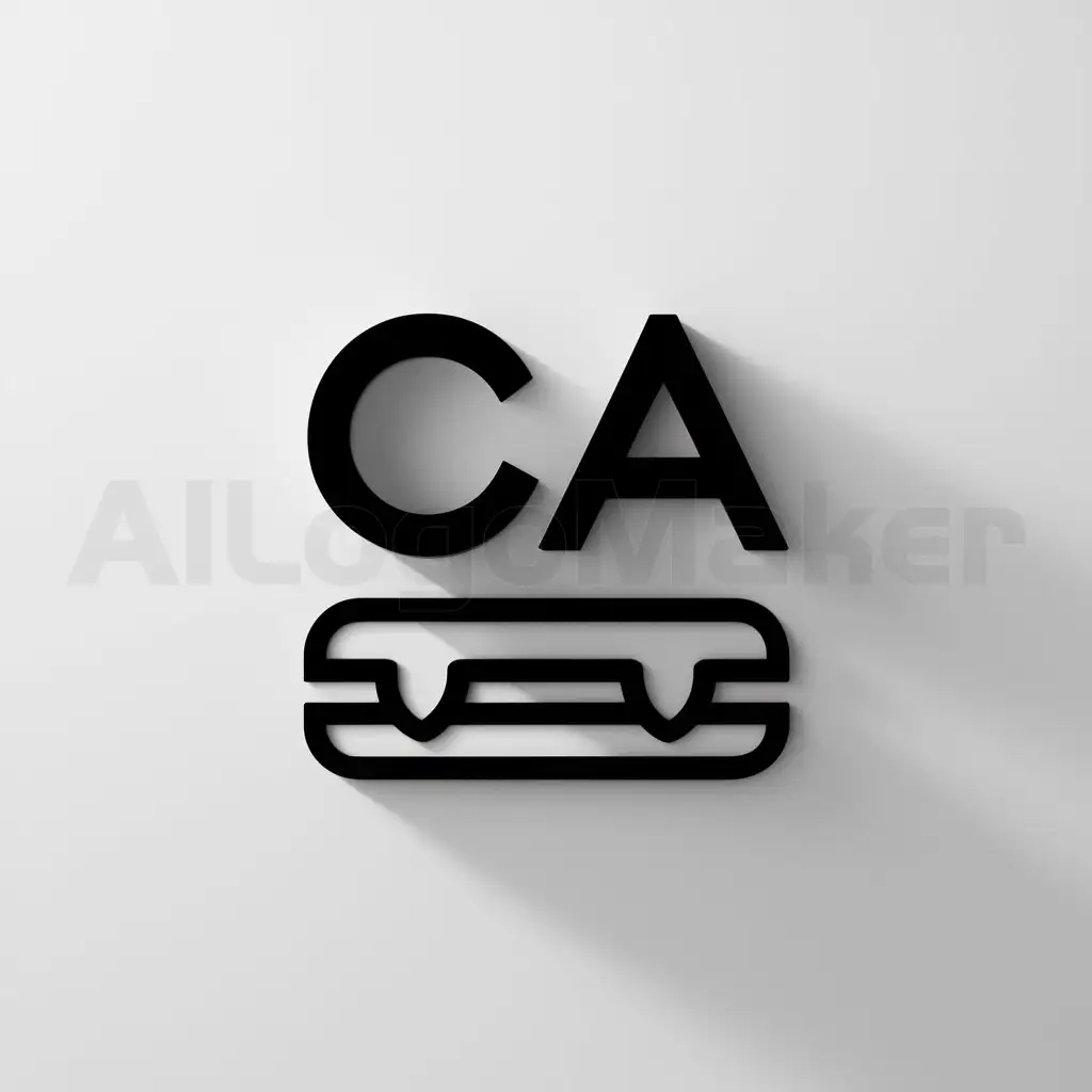 a logo design,with the text "CA", main symbol:simple on white background with a little sandwich somewhere,Minimalistic,clear background