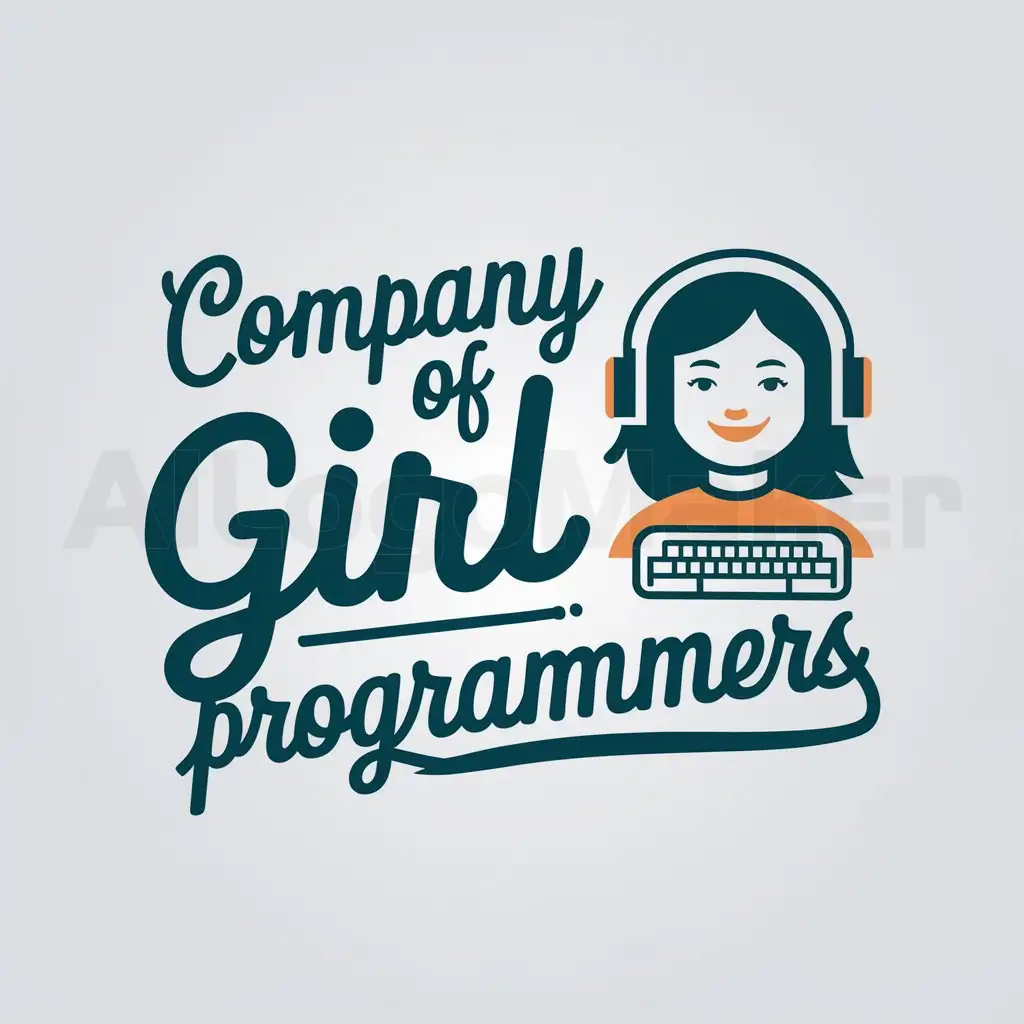 a logo design,with the text "company of girl programmers", main symbol:devushka i komp'yuter,Moderate,clear background