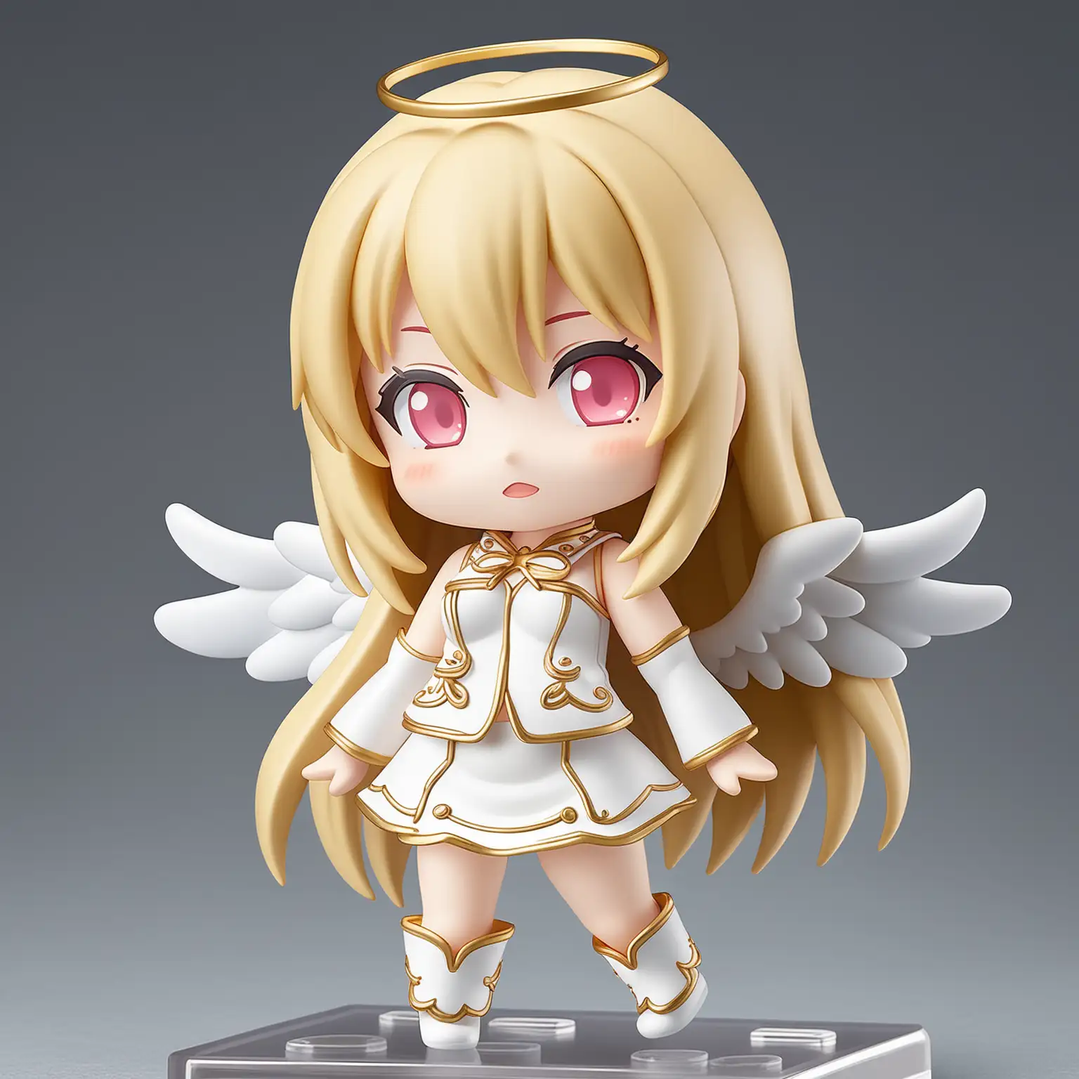 Playful Nendoroid Style Sexy Women in Light Pink Angel Costume with Angel Wings