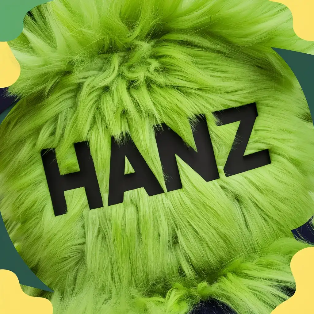 Lime green fur with the imprint of the name "Hanz"