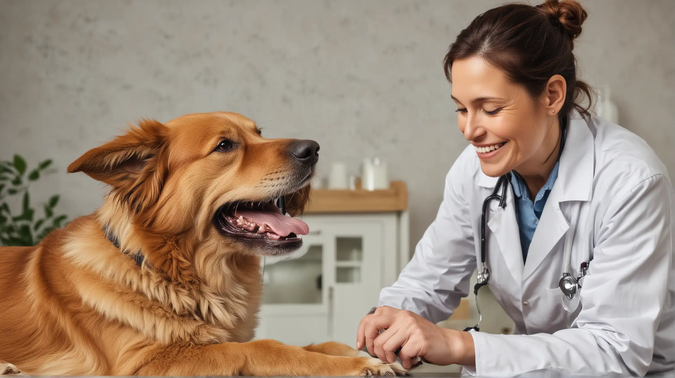 Veterinarian Examining Happy Dog in Their 40s