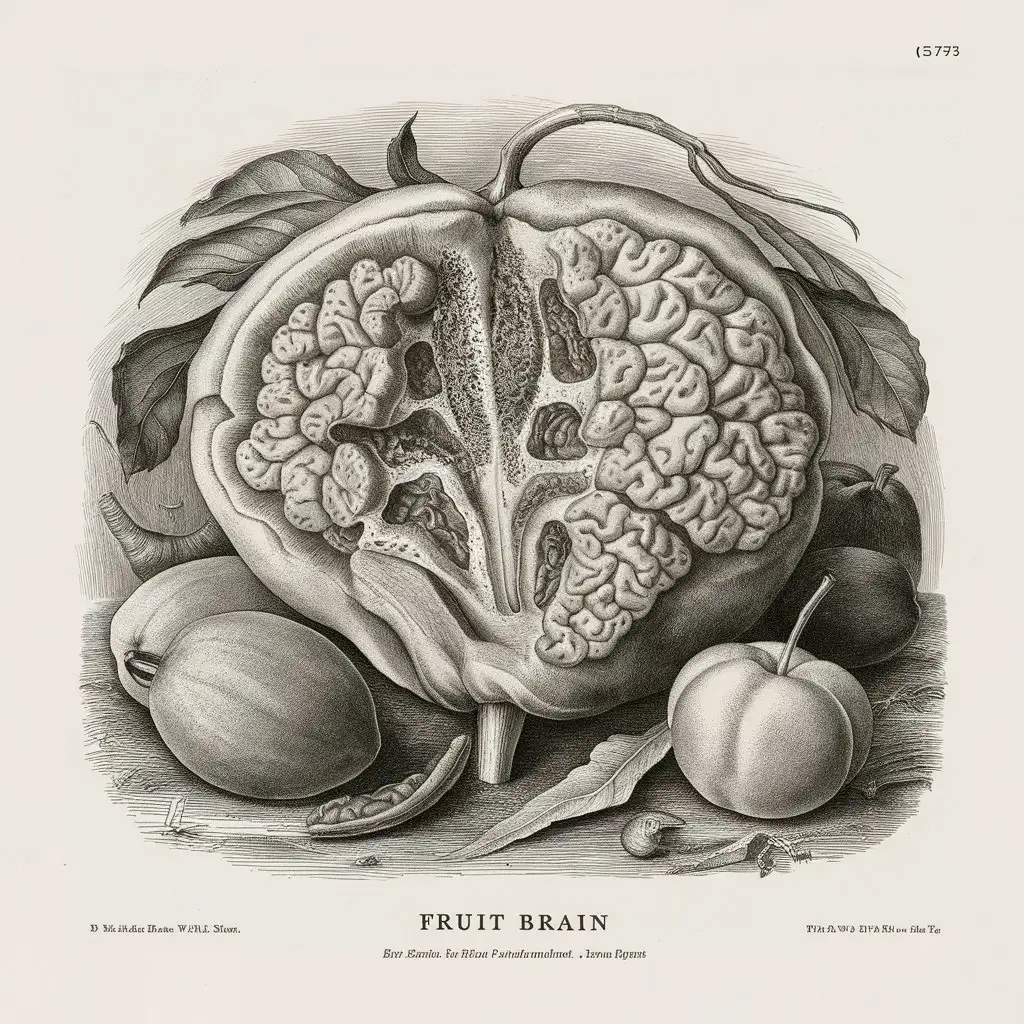 Vintage Botanical Illustration of a Fruit Brain