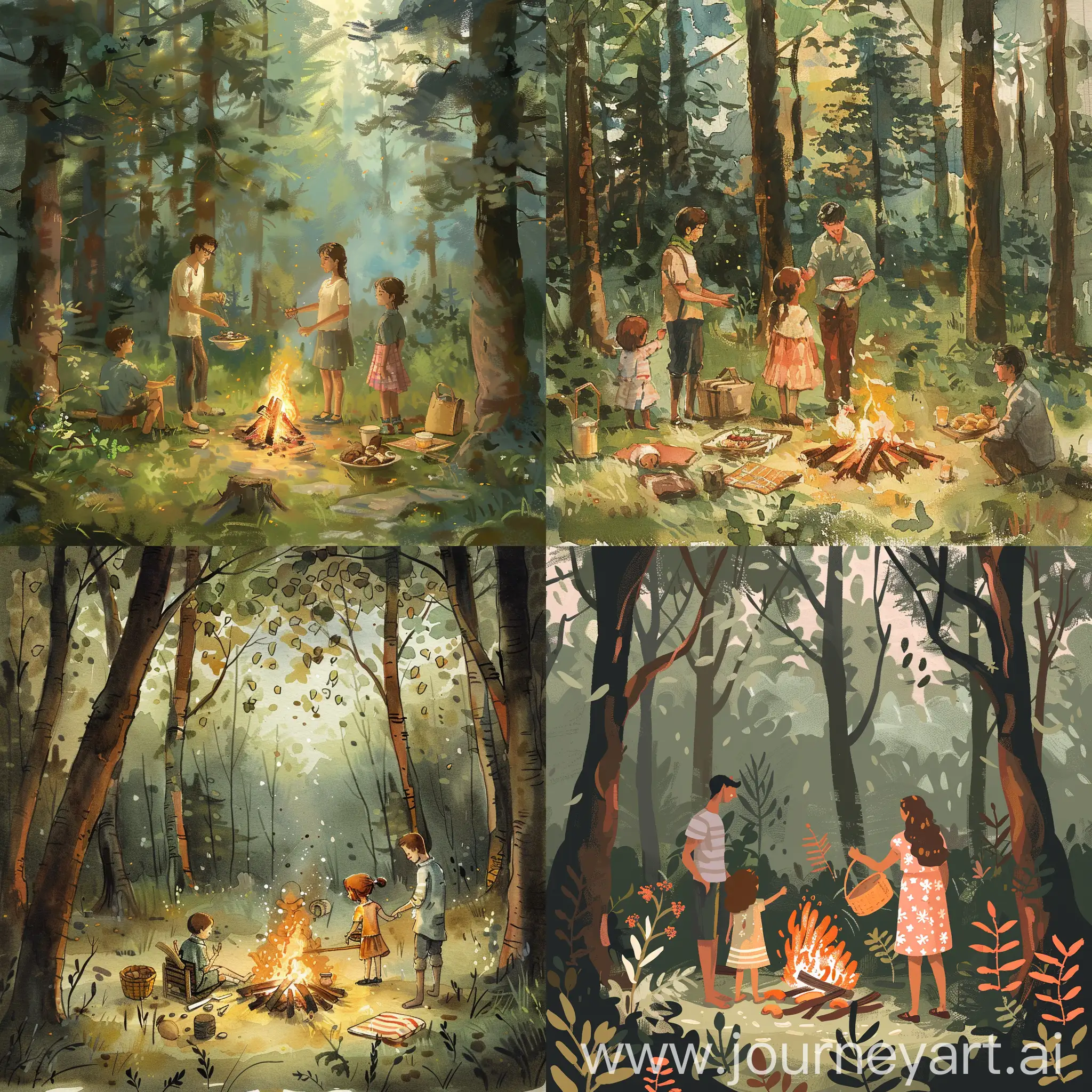 Family-Picnic-by-the-Bonfire-in-the-Forest