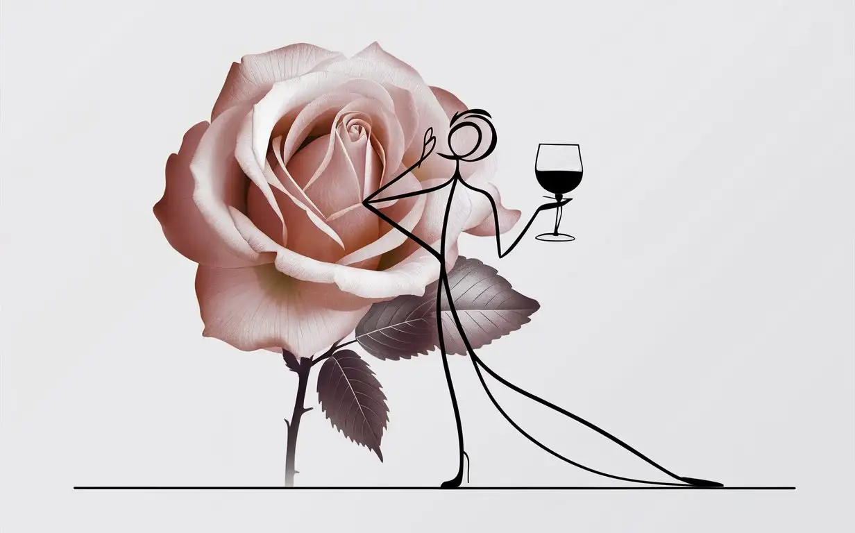 Abstract-Figure-Study-Stick-Figure-Rose-Drinking-Wine