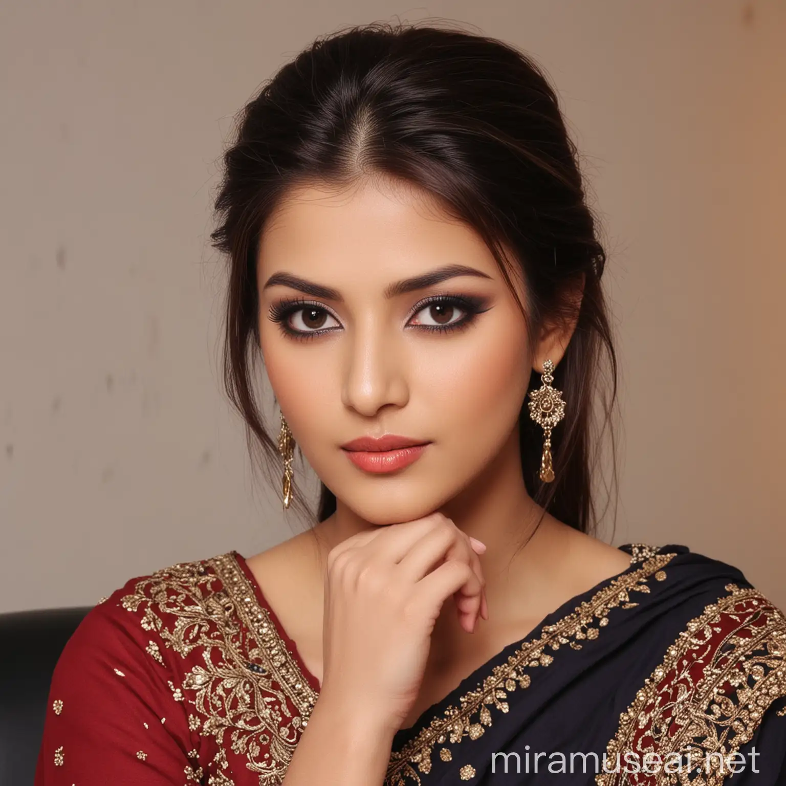 Beautiful Pakistani Girl Poses as News Anchor with Indian Model Makeup