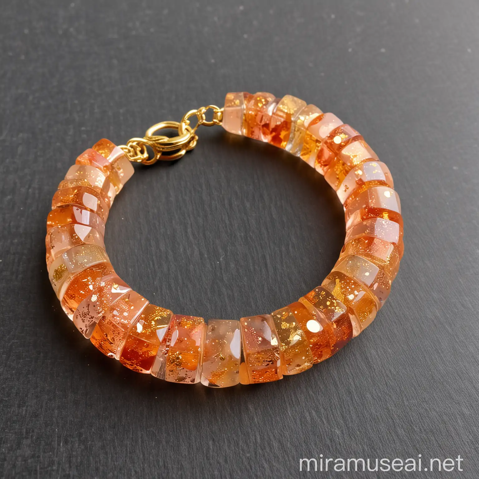 resin bracelet with sunset shades and golden metallic flakes