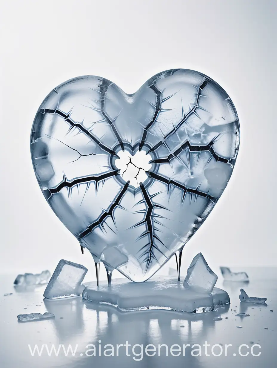 Ледяное сердце с трещиной на белом фоне