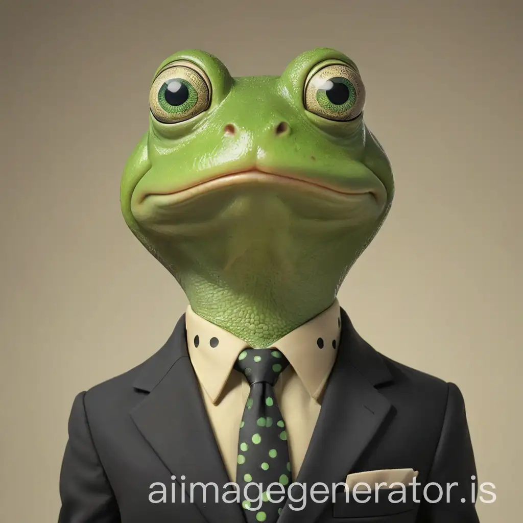 Anthropomorphic-Green-Frog-in-Stylish-Black-Suit-and-Gray-Tie