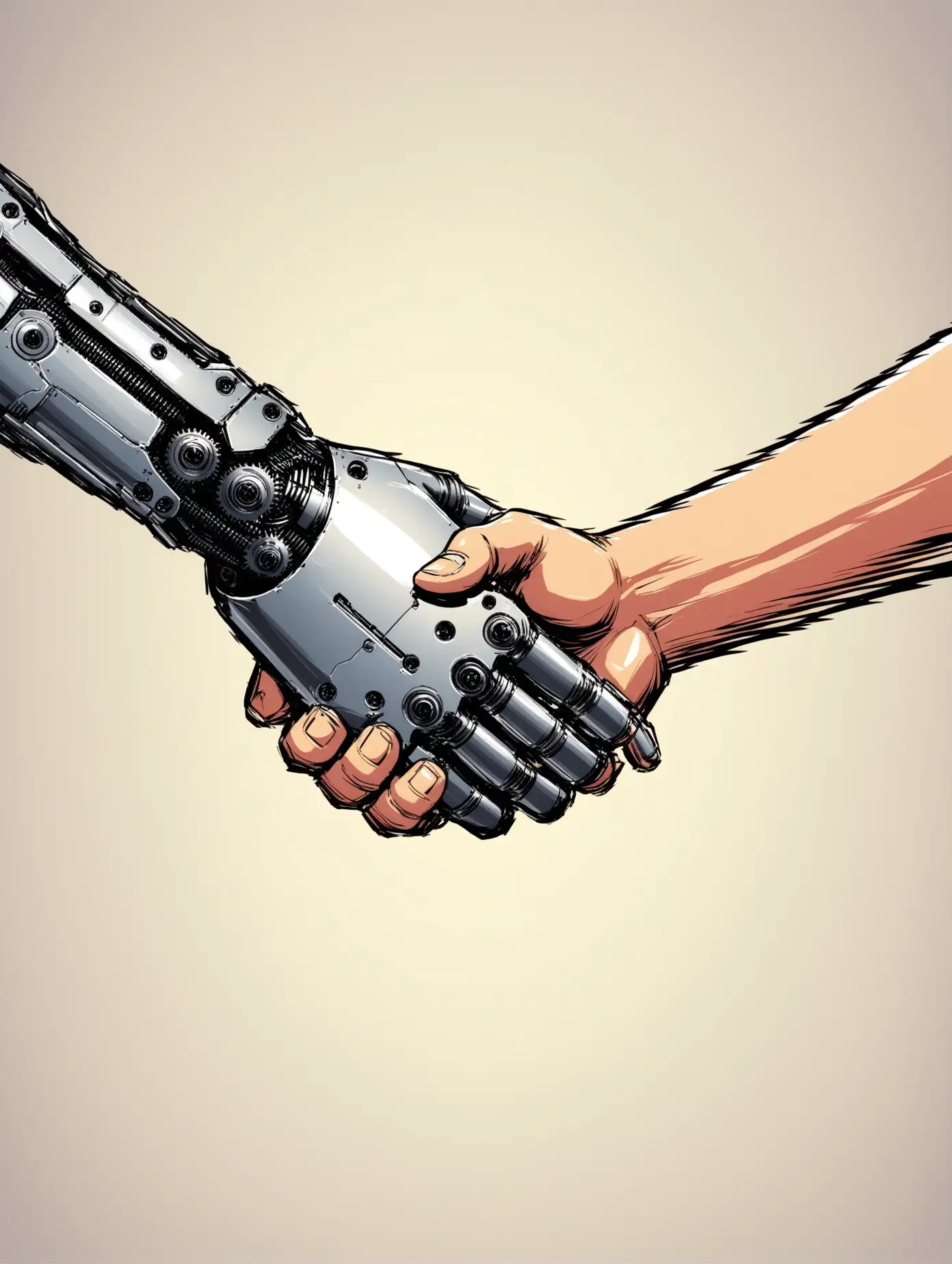 Man hand and machine hand shake hands
