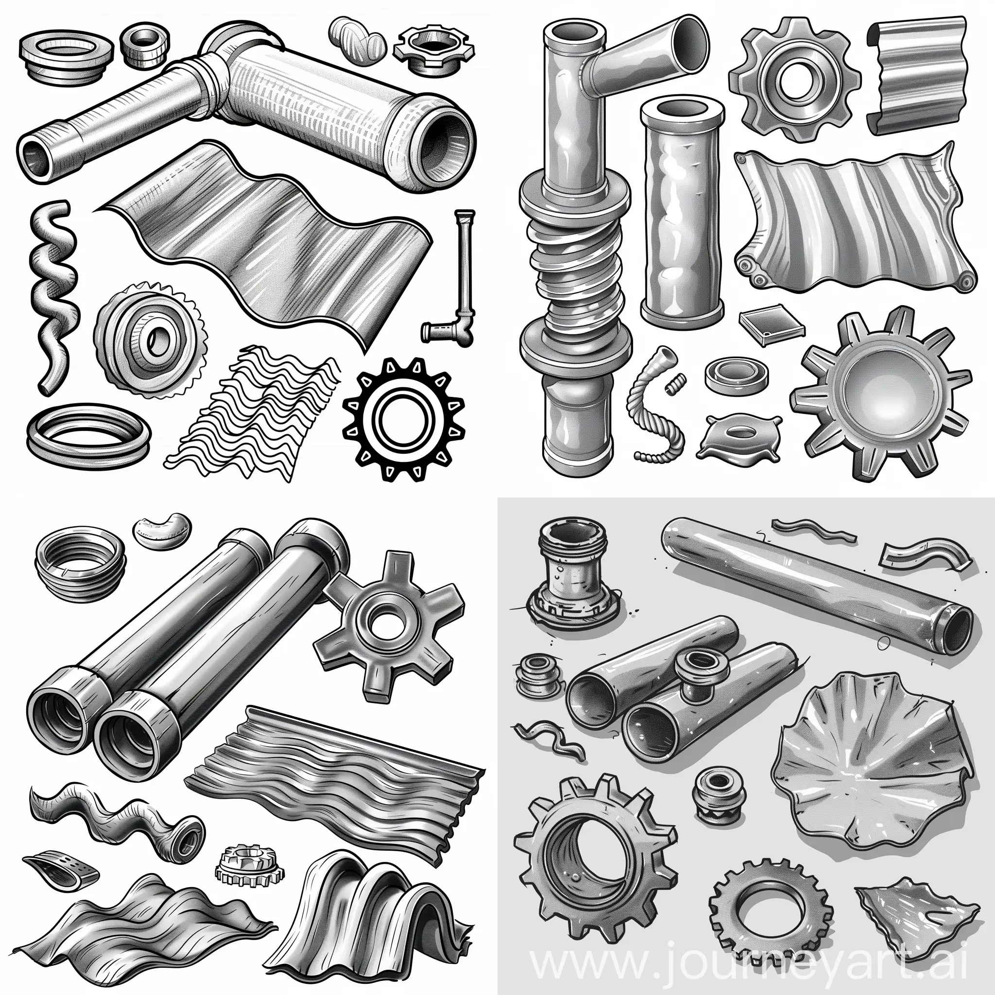 Industrial-Composition-Pipes-Nuts-Spiral-and-Gear-Outline-Art