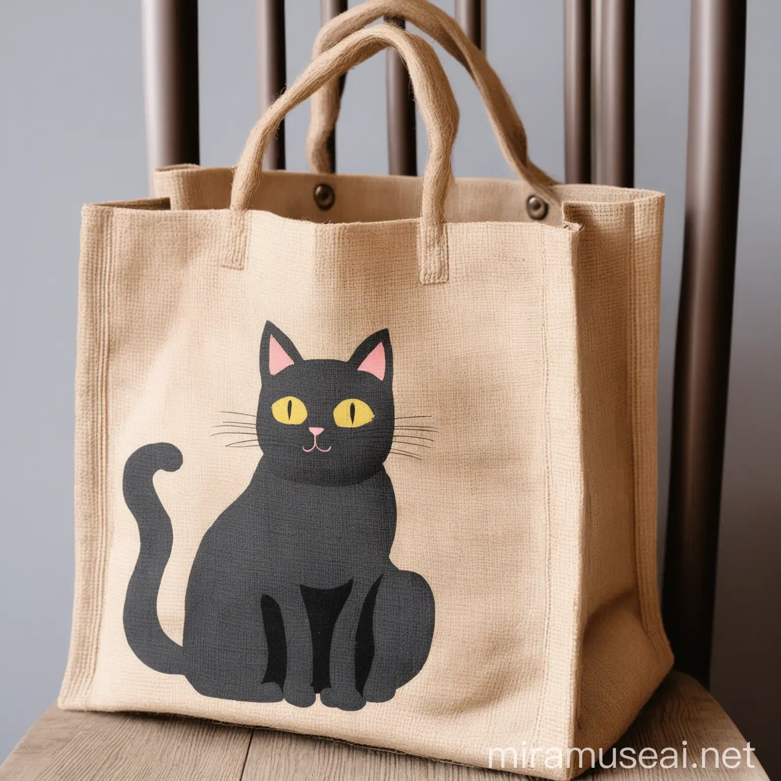 Adorable Cat in Jute Bag