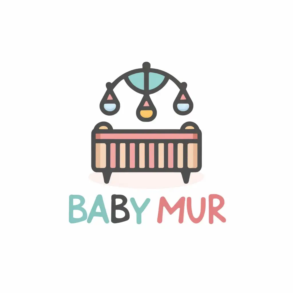 a logo design,with the text "baby mur", main symbol:Children's crib, children's mobile, the word 'mur' from the logo should be included in the illustration.,Moderate,be used in Retail industry,clear background