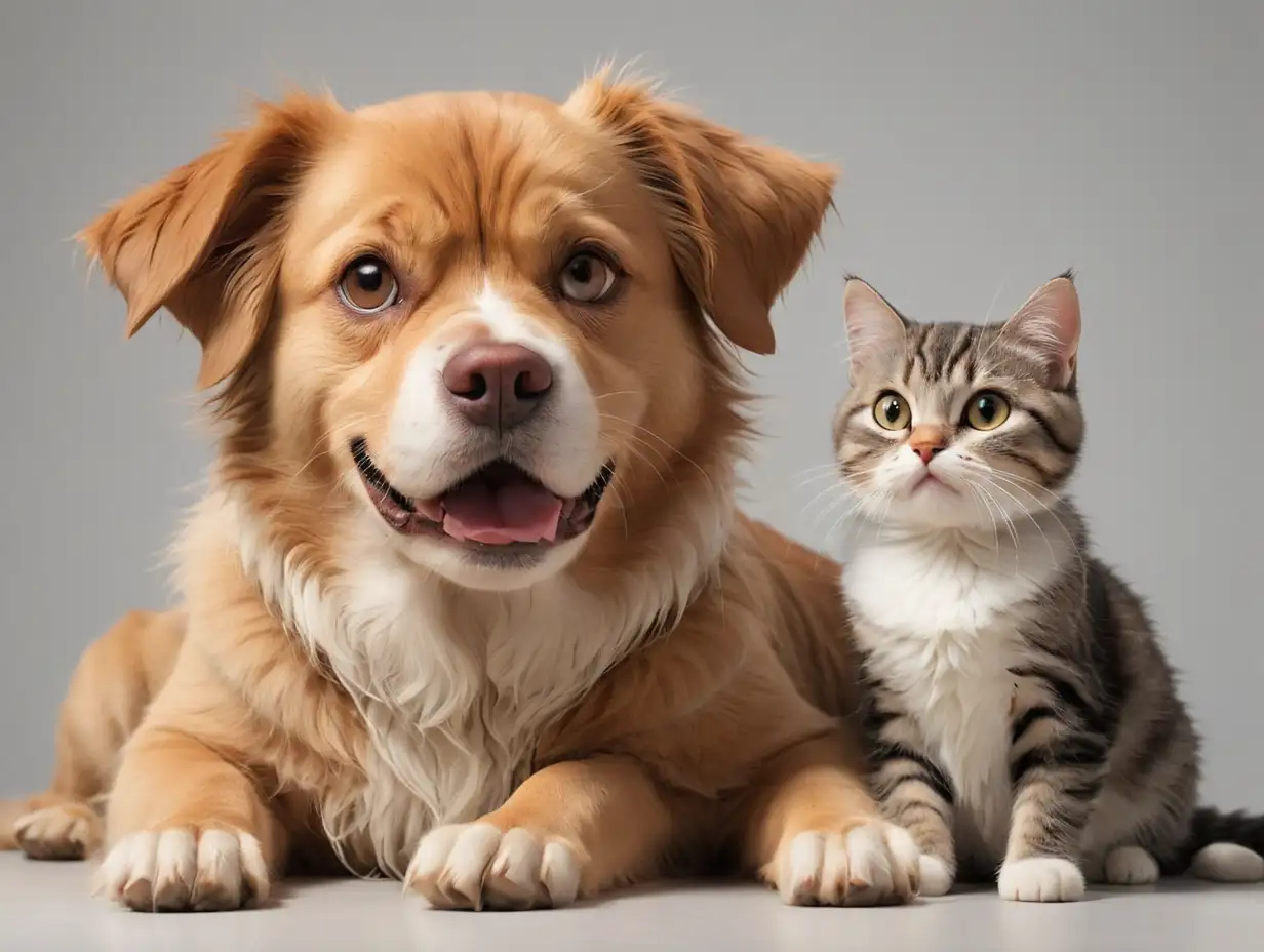 Close Friends Dog and Cat in Playful Interaction on Bright Background
