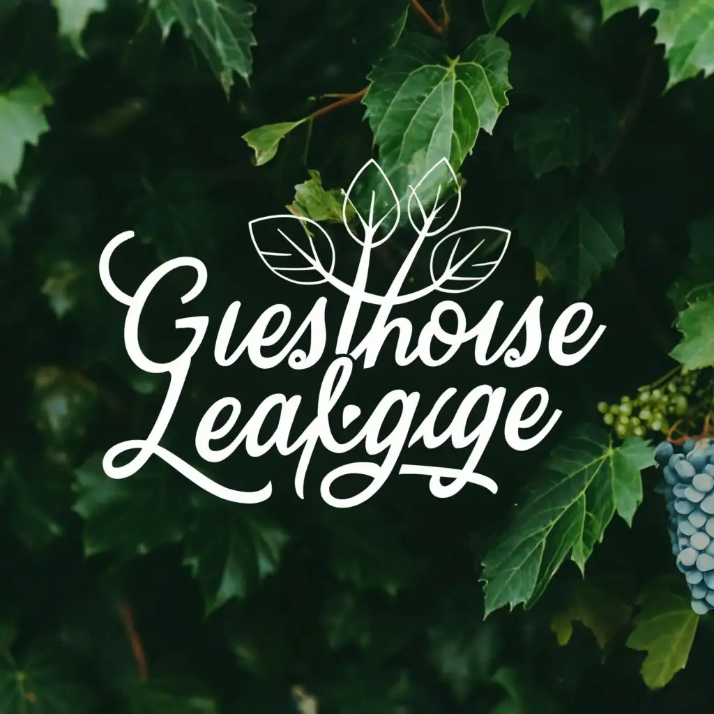 a logo design,with the text "Guesthouse Leafage", main symbol:Noble laurel leaves and grape leaves against the backdrop of nature and forest waterfalls 4 k,Moderate,be used in Travel industry,clear background