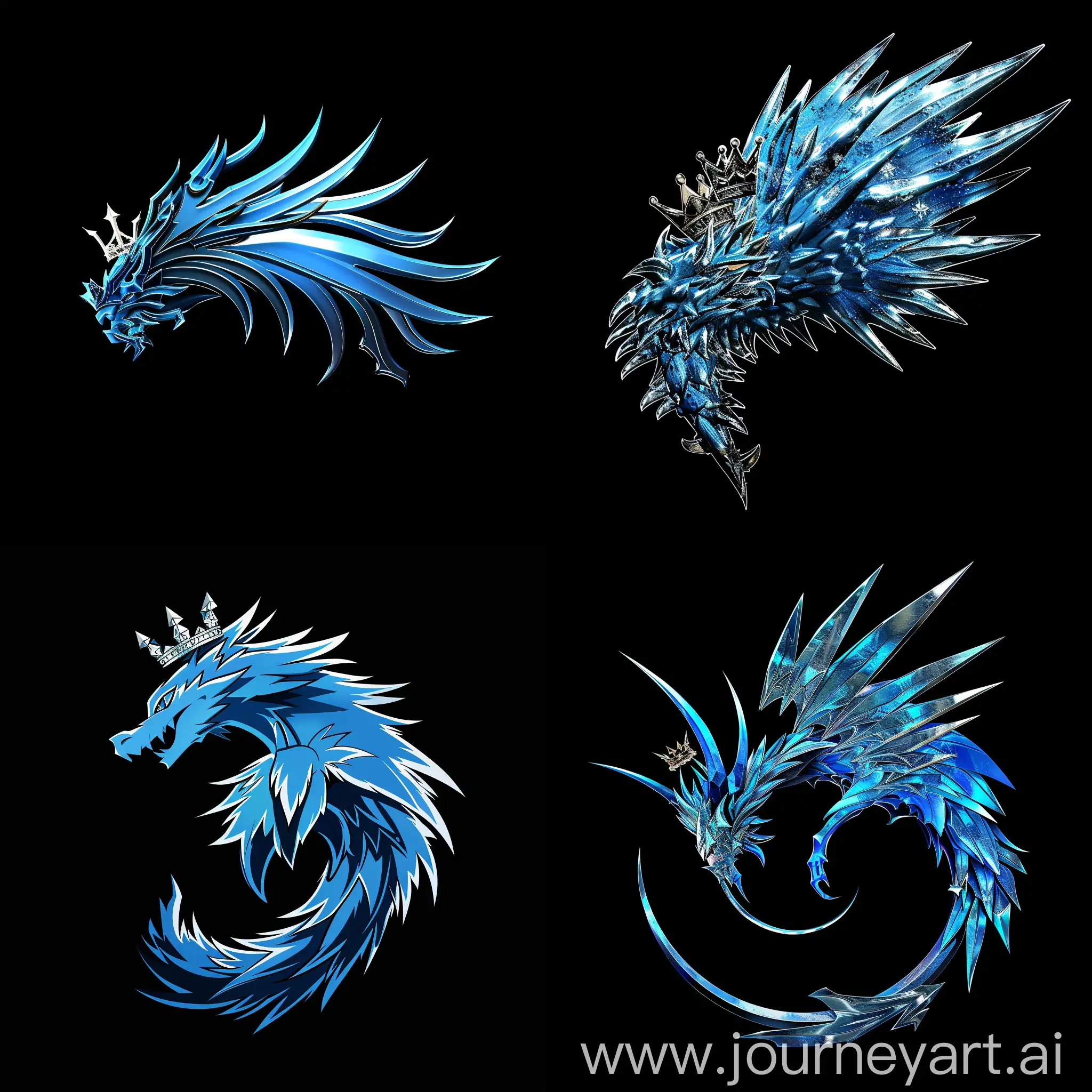 The logo on which the blue Lunastra  with a crown from the game "Monster hunter: World" is depicted. Background: black. View: from the side