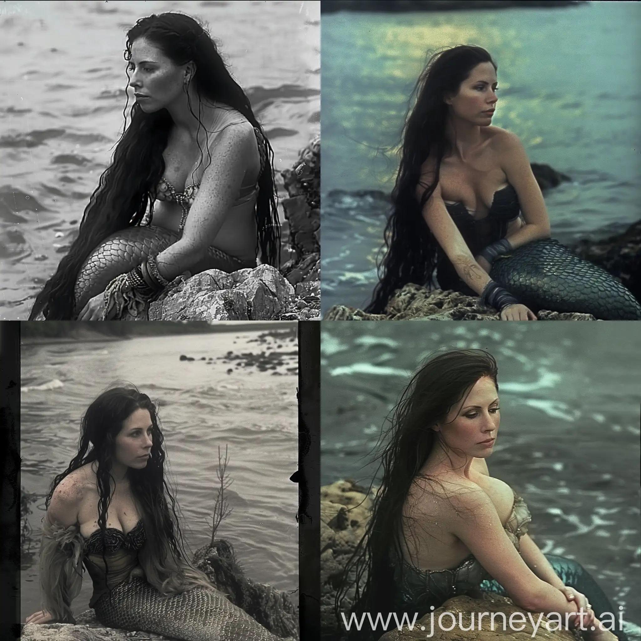 Mermaid-Woman-Sitting-on-Rock-Fantasy-Portrait