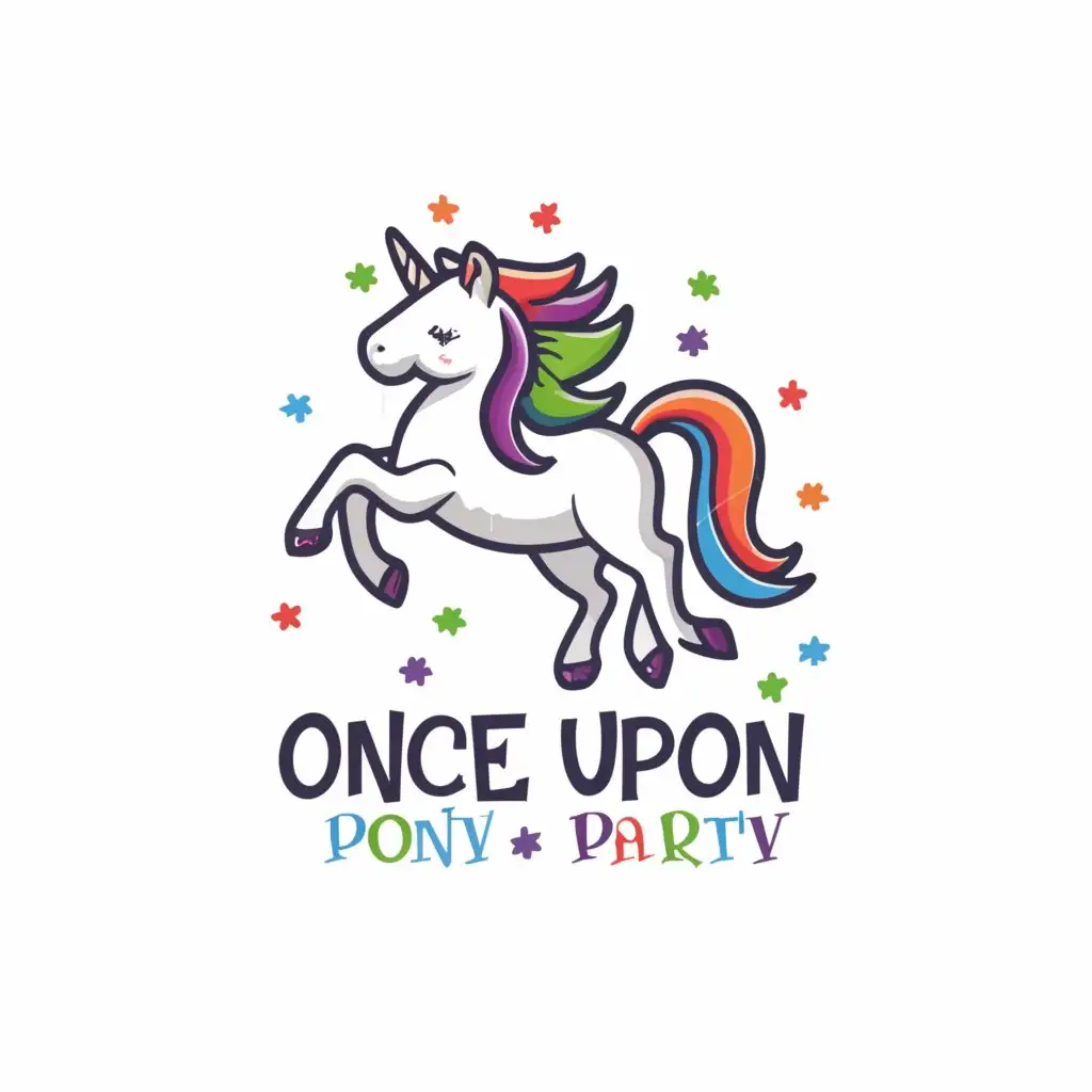 a logo design,with the text "Once Upon a Pony Party", main symbol:Unicorn,Moderate,be used in Events industry,clear background