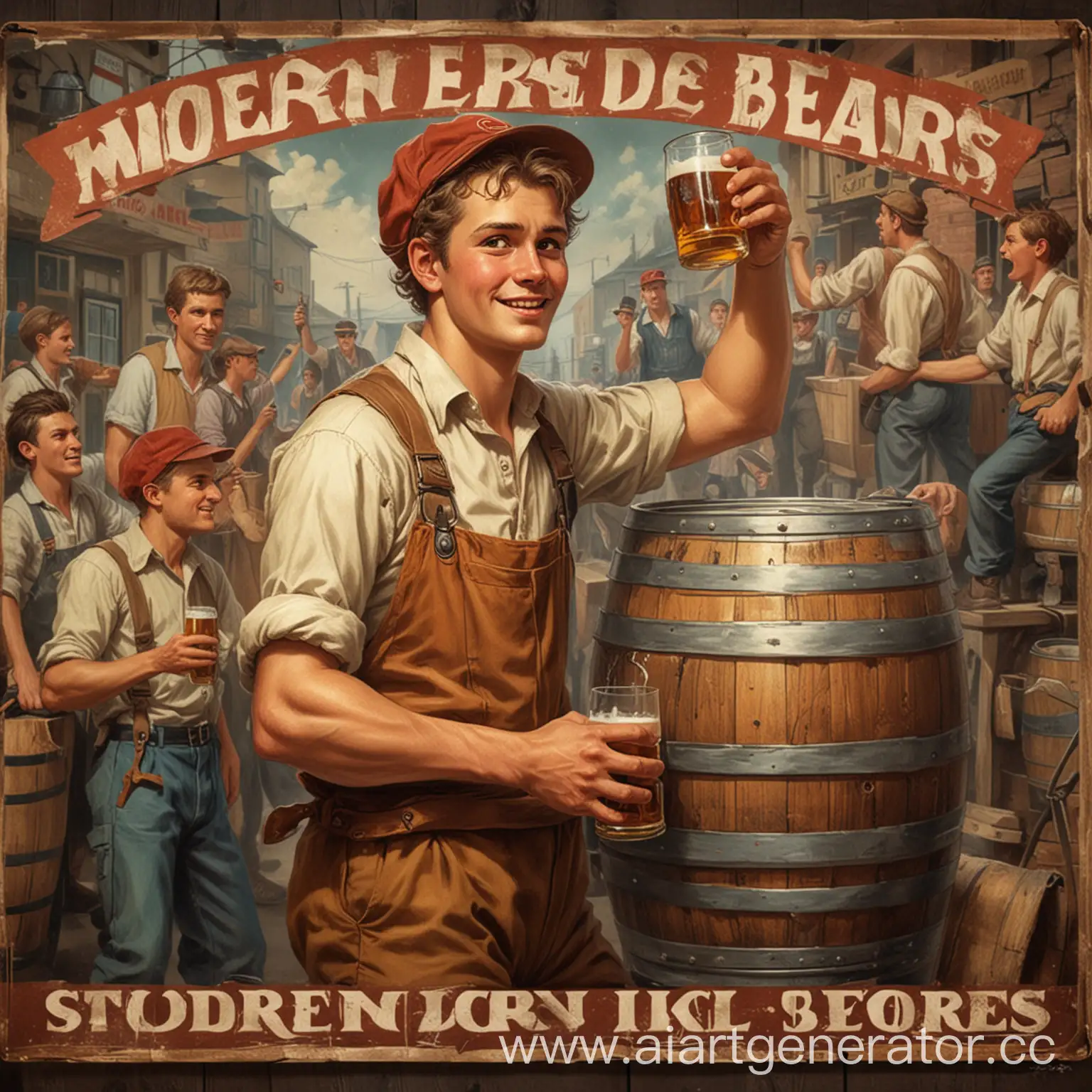 Beer-Delivery-Service-Modern-Poster-Featuring-Announcement-Loaders-Students-and-Workers