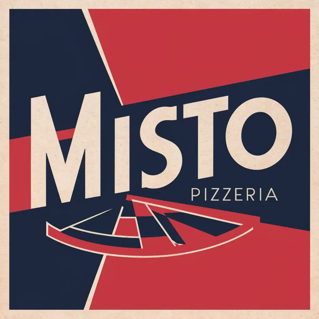 Vintage Minimalist Pizza Restaurant Poster with Red and Blue Typography Illustration Misto Pizzeria