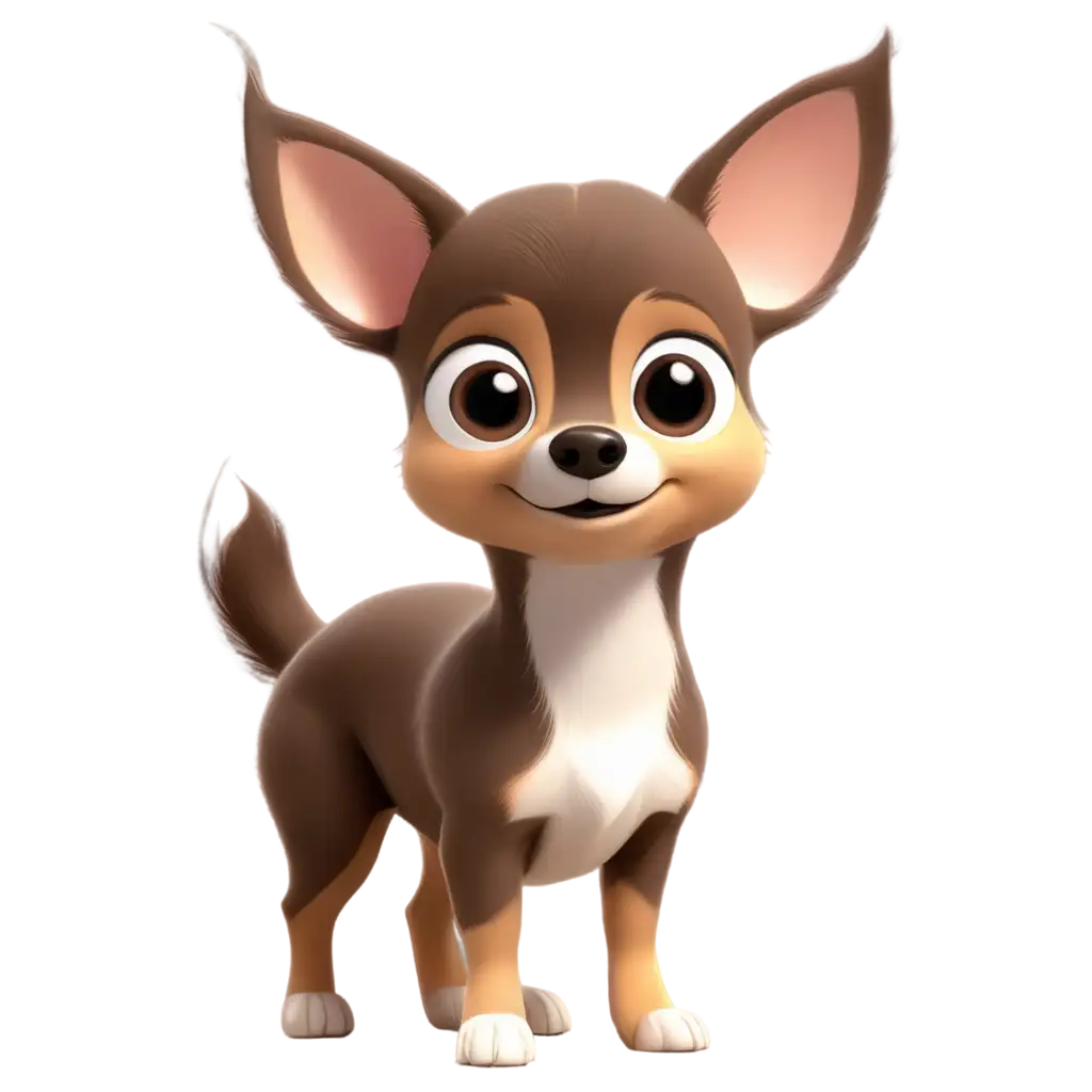 Cute cartoon boy short hair tri colour chihuahua with white tip in on tail standing with no shadow 