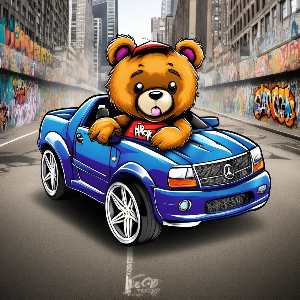 Hip Hop Cartoon Super Car Graffiti with Teddy Bear