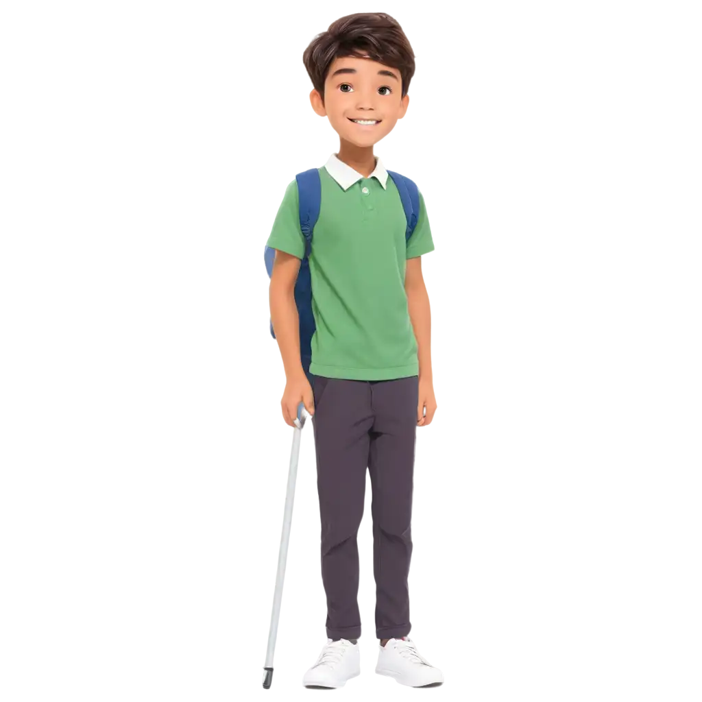 primary school boy who smiles with transparent background and cartoonish style
