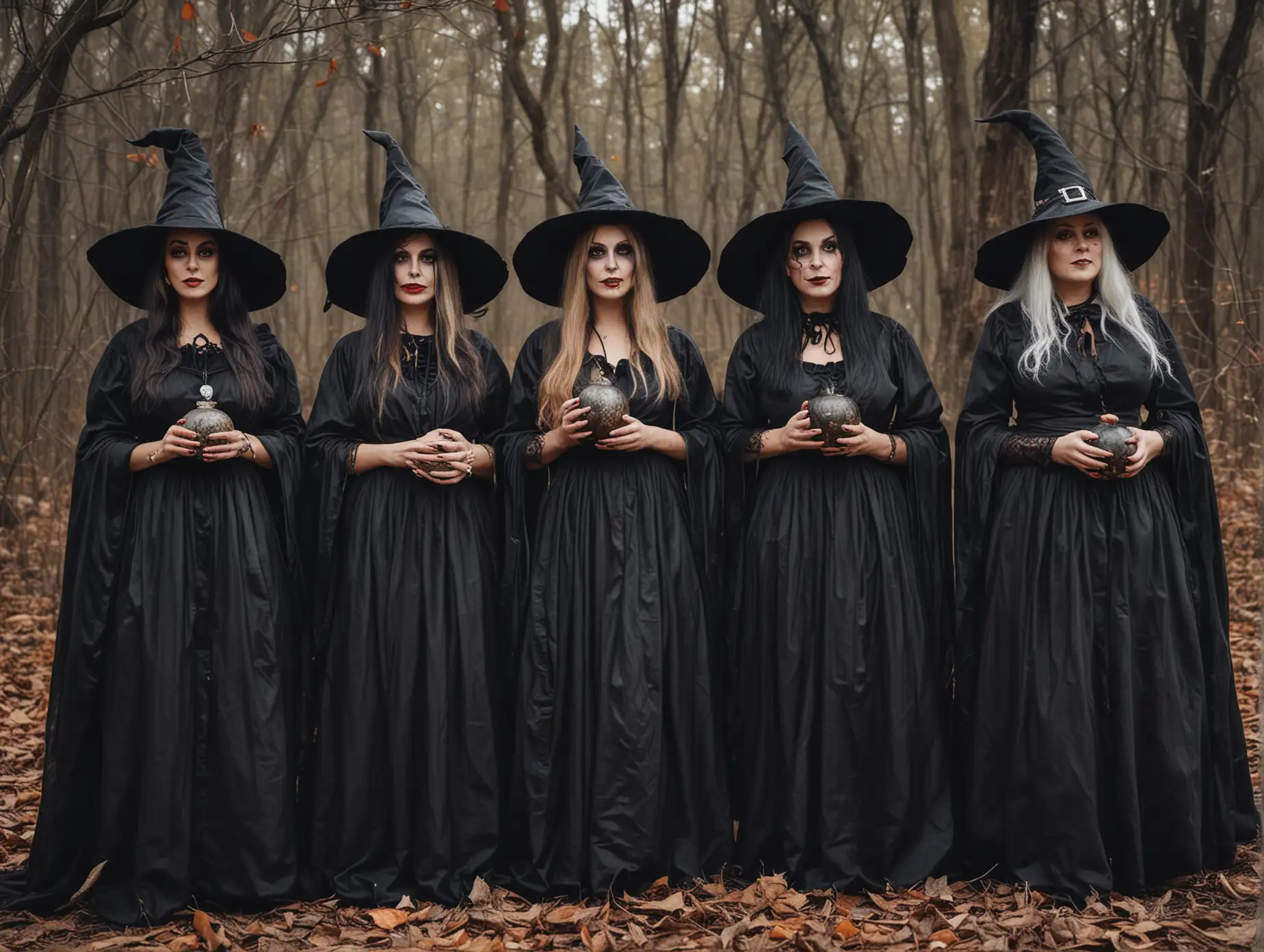 Witches in Costume Celebrating Halloween Night