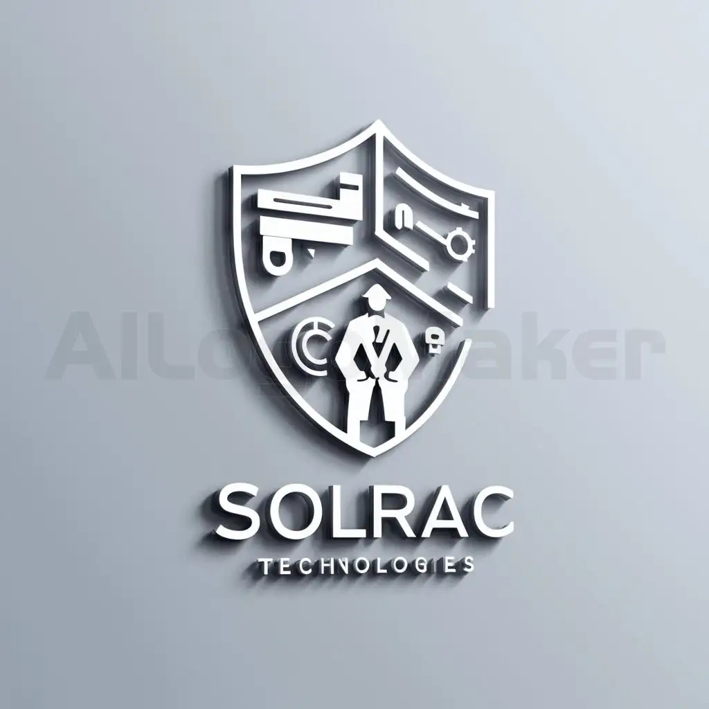 a logo design,with the text "Solrac Technologies", main symbol:Shield for cctv, Access control, security guard,Moderate,be used in Technology industry,clear background