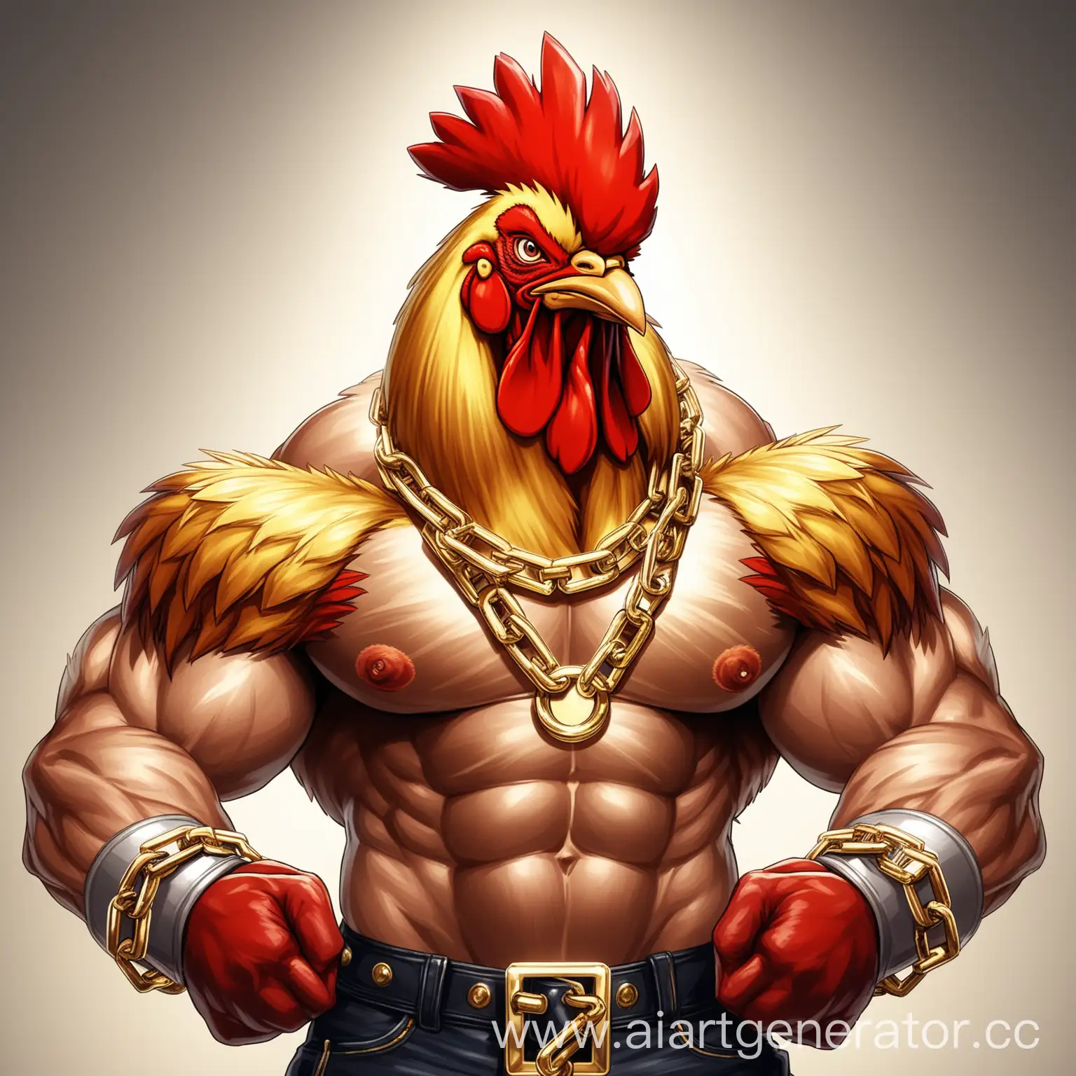 Muscular-Angry-Rooster-with-Gold-Chain-Powerful-Poultry-Portrait