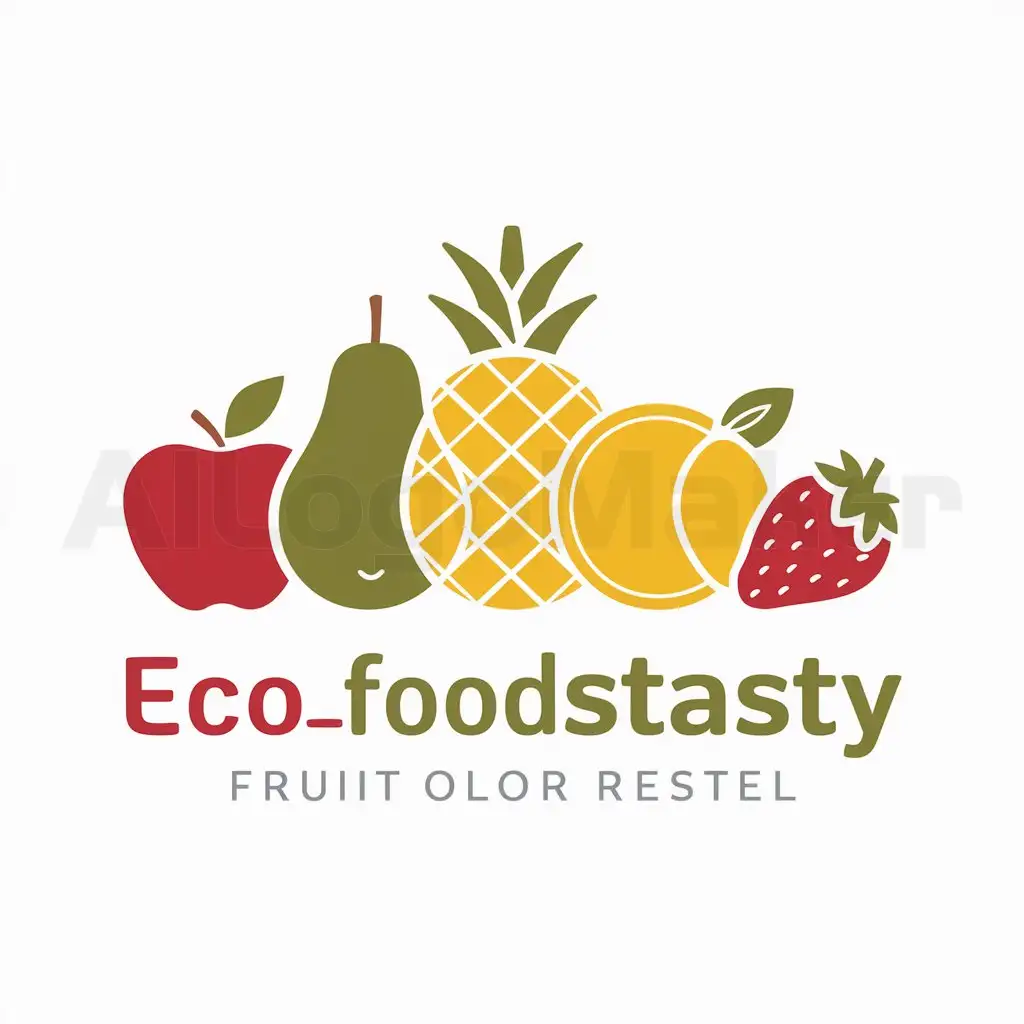 a logo design,with the text "Eco_FoodsnTasty and healthy", main symbol:Apple, pear, pineapple, orange, strawberry,Moderate,be used in Retail industry,clear background