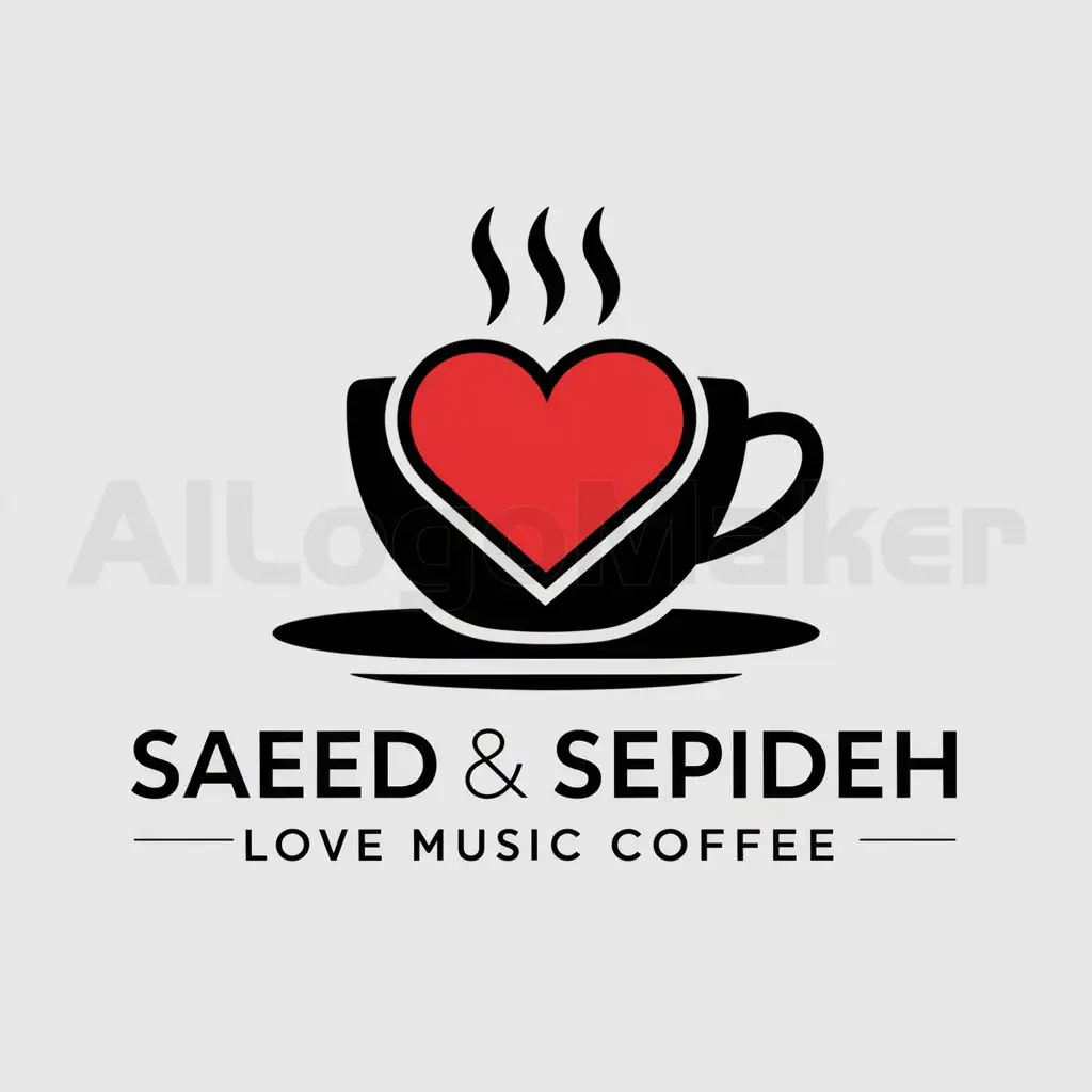 a logo design,with the text "Saeed & Sepideh, love music coffee", main symbol:Heart inside a cup of coffee, love, Jazz,complex,clear background