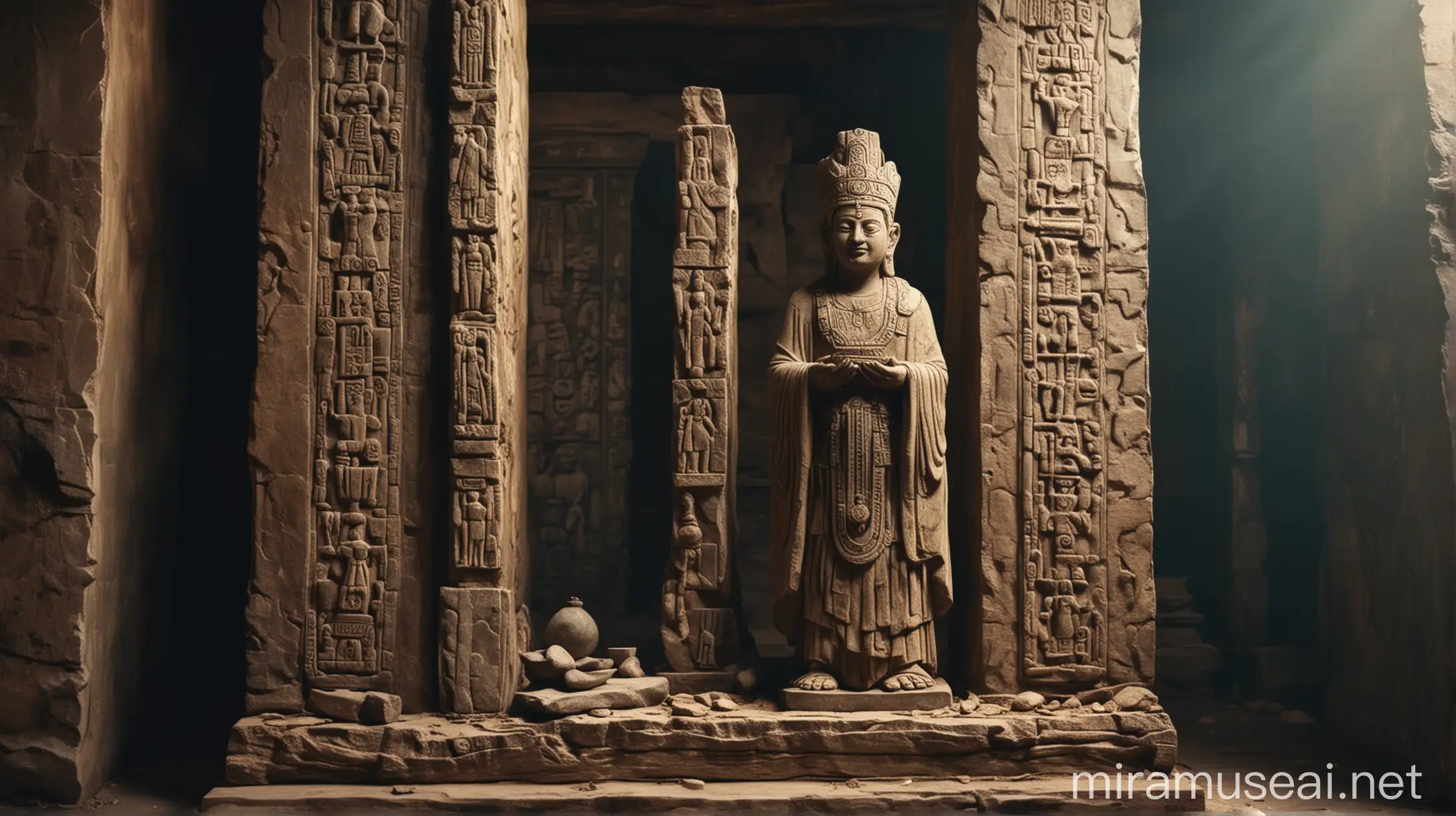 Ancient Idol Priest Performing Ritual in Sacred Shrine