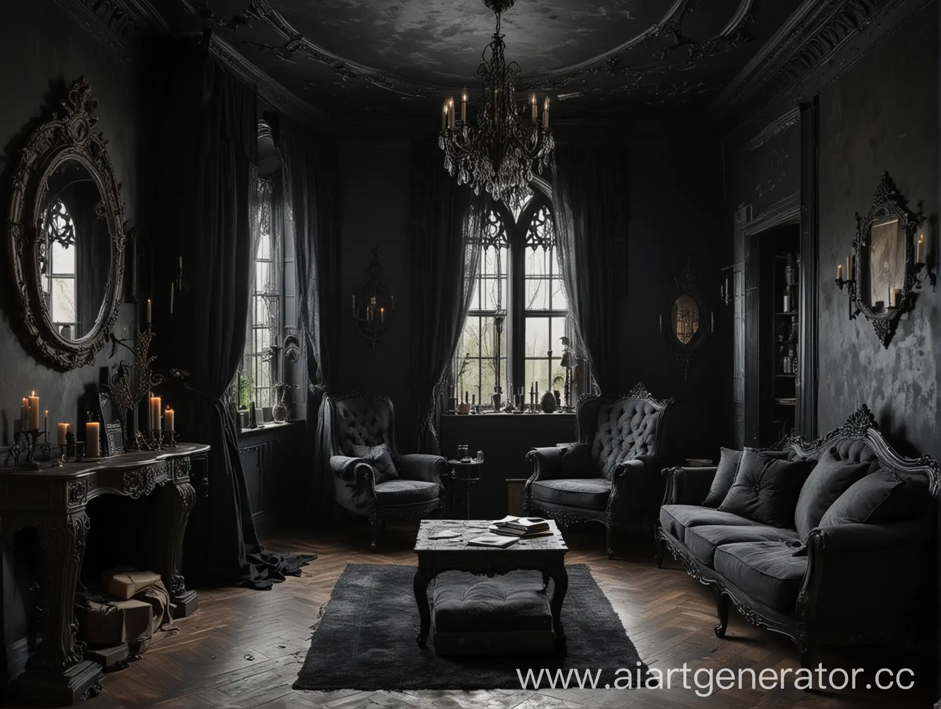 Комната в готическом стиле тёмных тонах