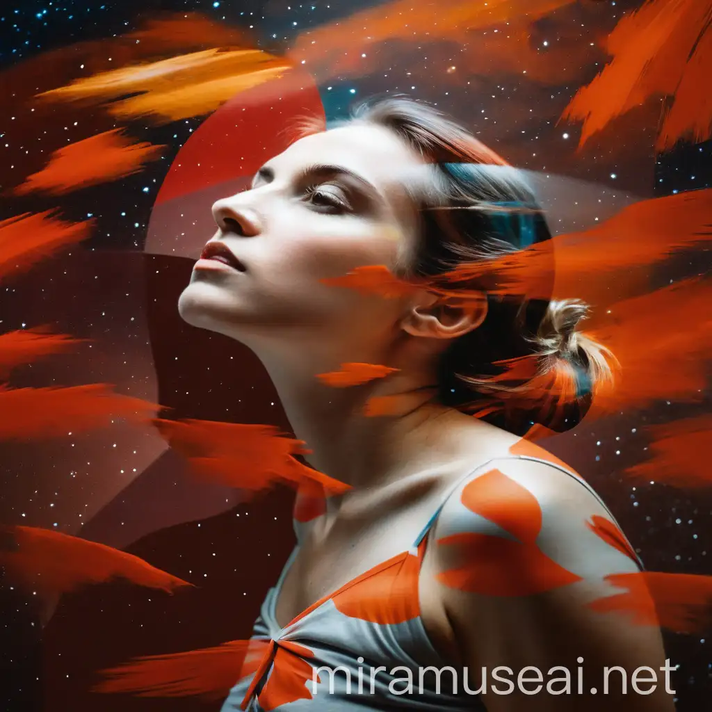 Double Exposure Painting of PicassoInspired Woman and Astrophotography