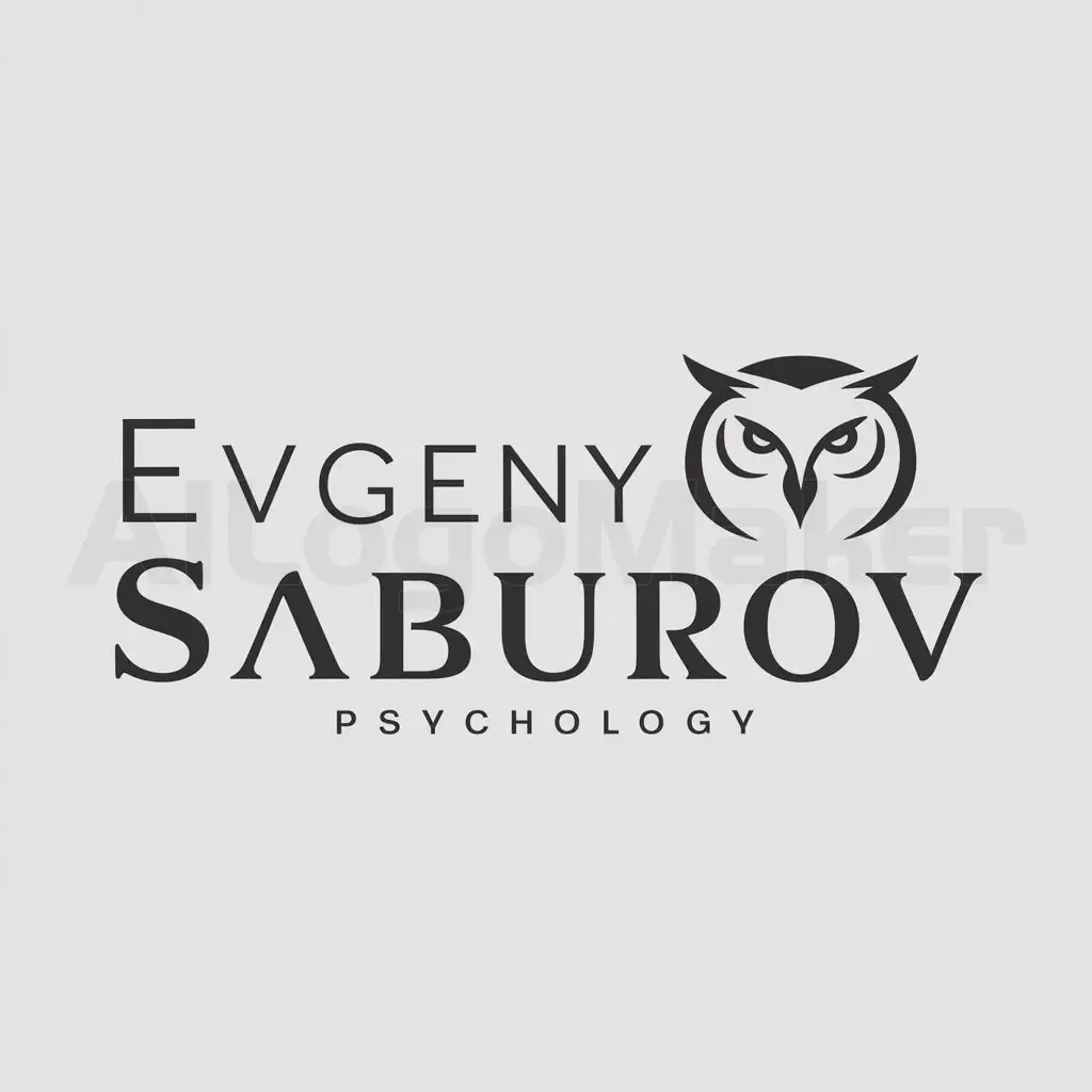 a logo design,with the text "Evgeny Saburov", main symbol:head of owl,Moderate,be used in Psychology industry,clear background