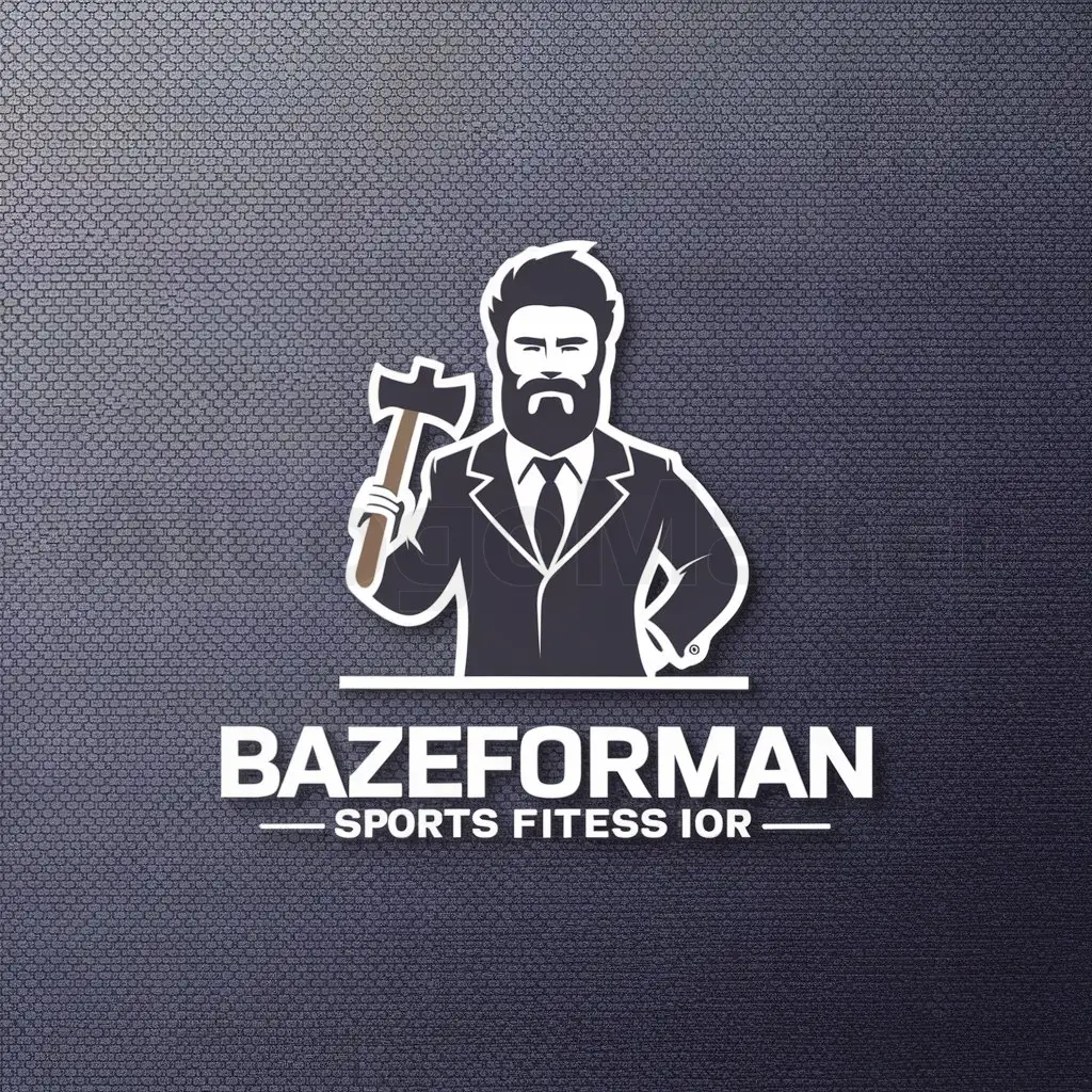 a logo design,with the text "BazeForMan", main symbol:Director lumberjack with beard and ax in suit,Minimalistic,be used in Sports Fitness industry,clear background