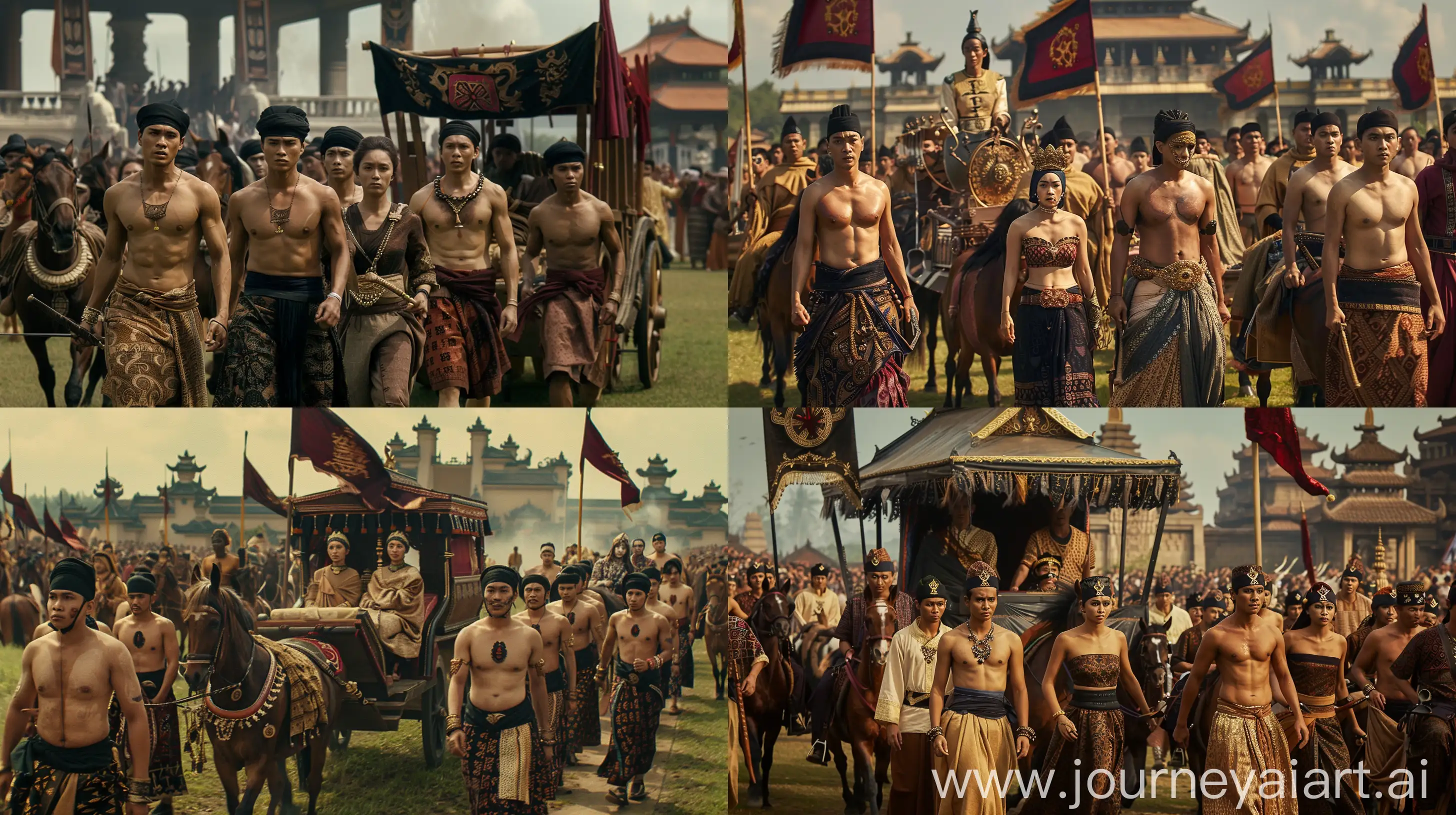 Royal-Indonesian-Procession-Traditional-Attire-Palanquin-and-Keris-Flag